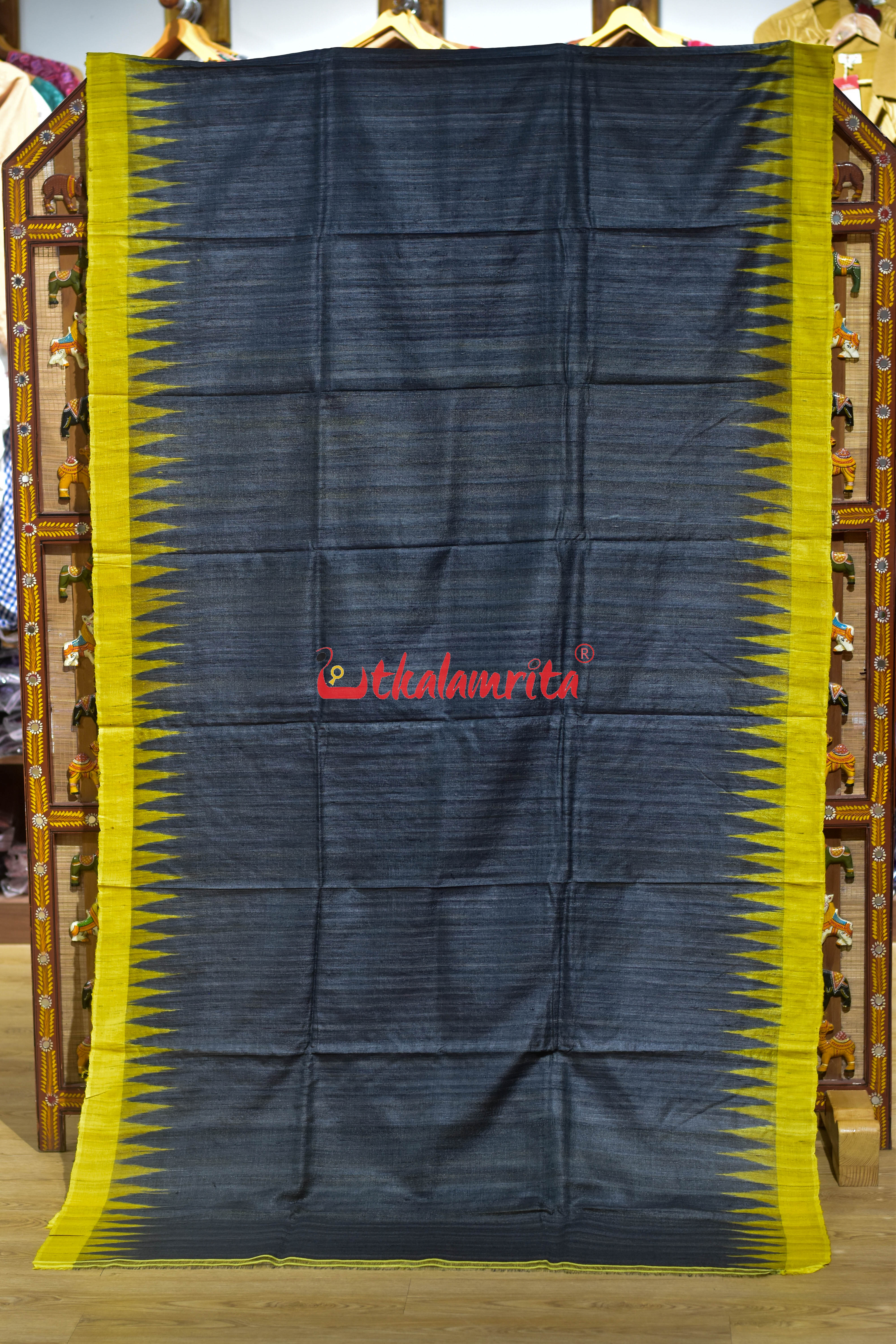 Black Yellow Gopalpur Tussar Silk Saree