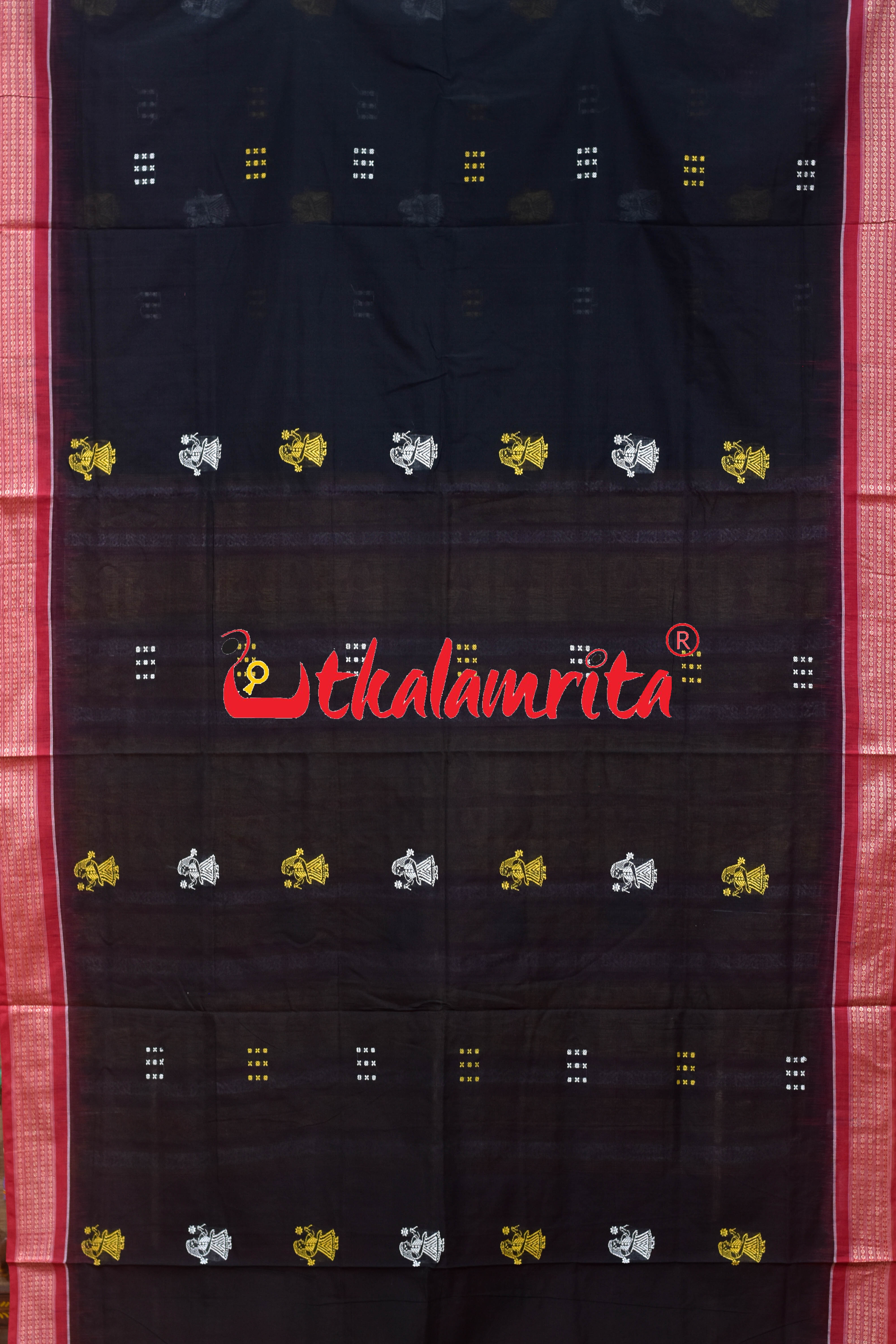 Black Red Doll Anchal Bomkai Cotton Saree