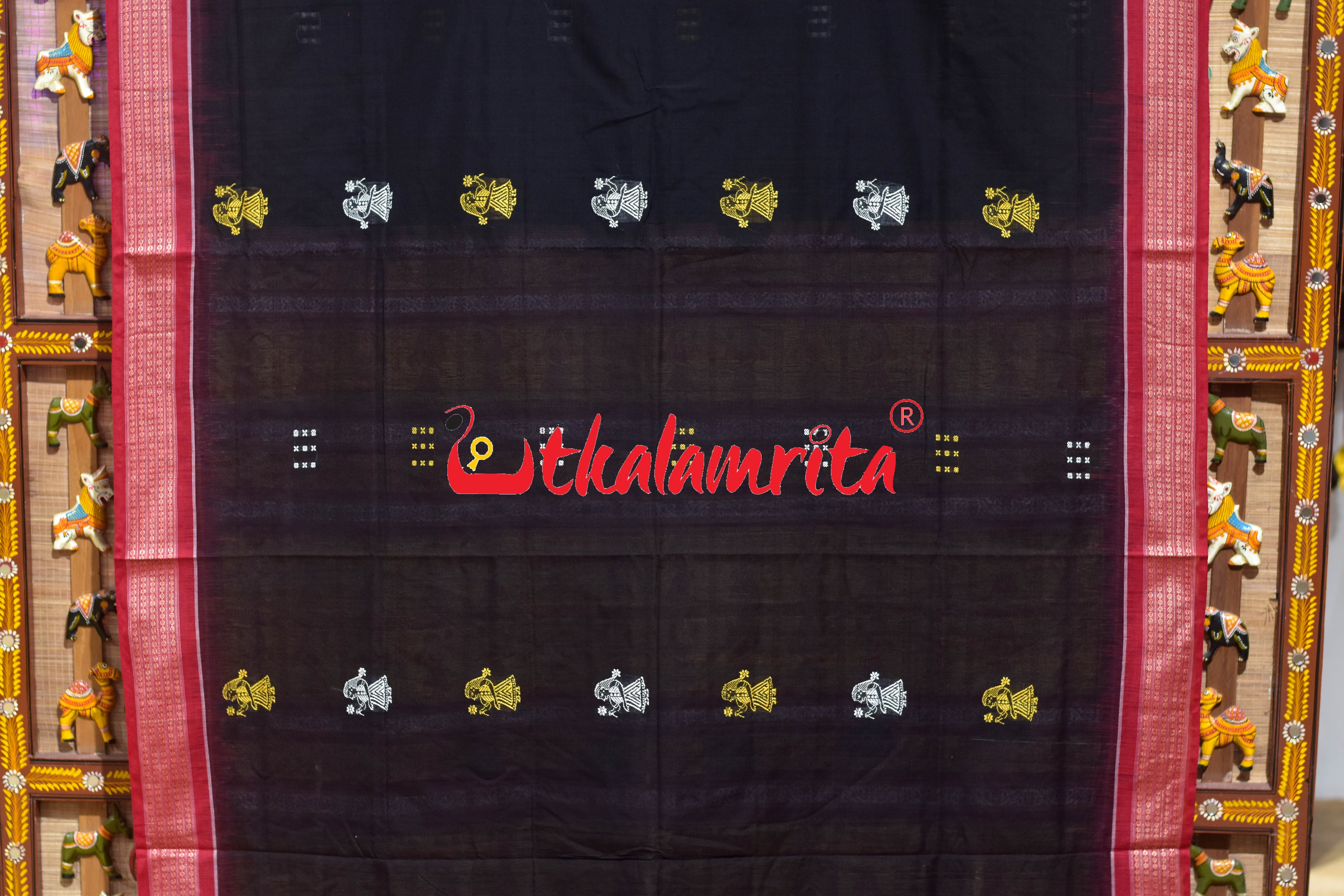 Black Red Doll Anchal Bomkai Cotton Saree