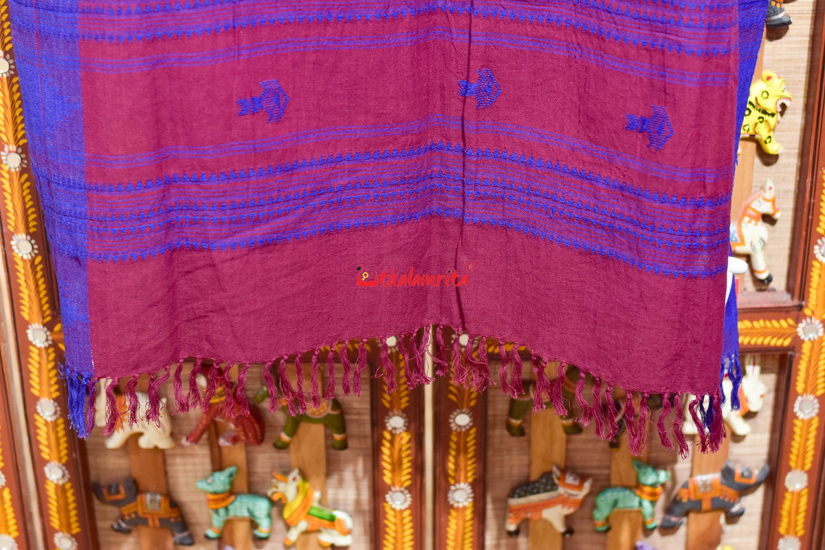 Maroon Blue Arrow Buti Kotpad (Dupatta)