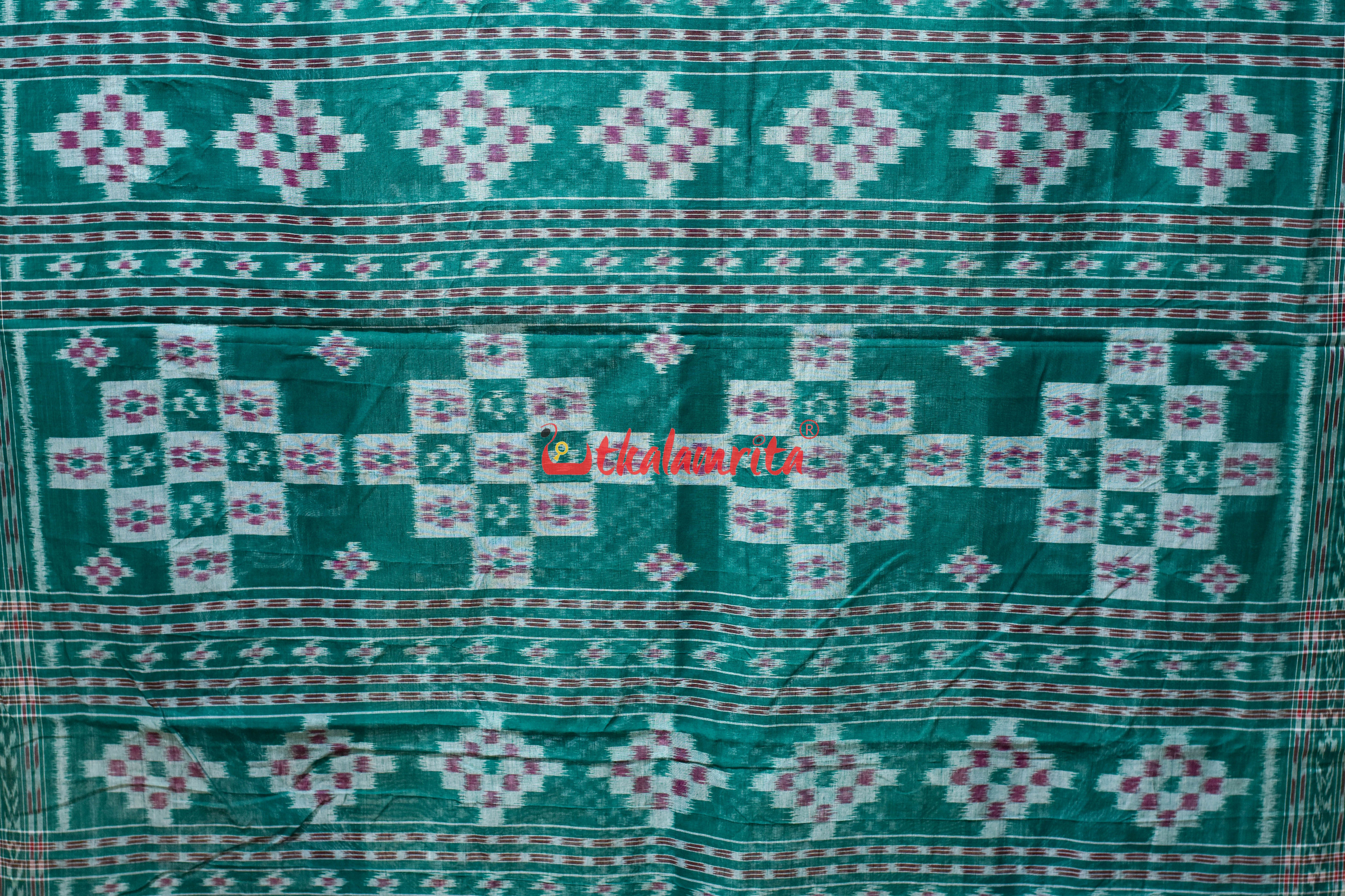 White Green Bada Phula Khandua Cotton Saree
