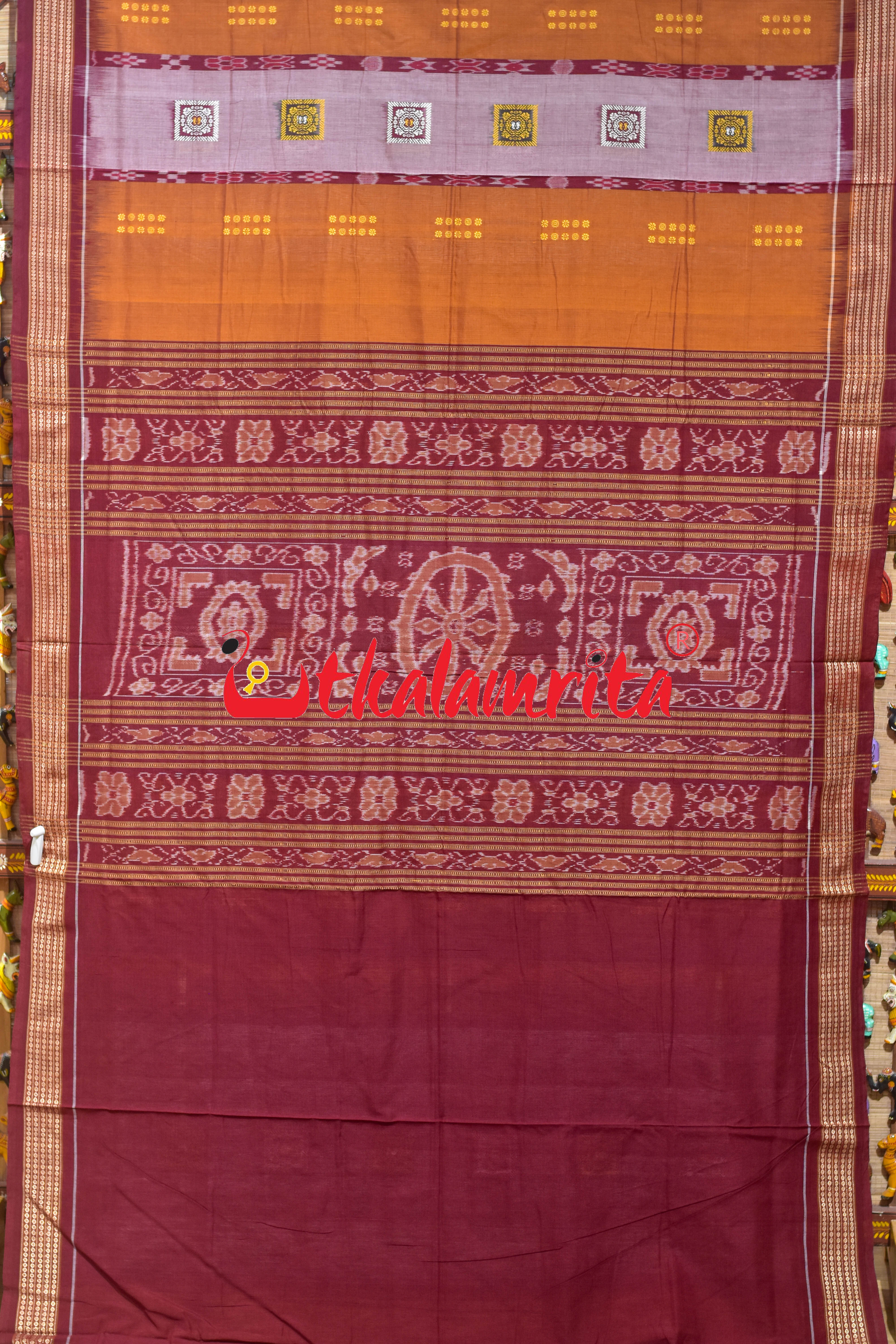 Mustard Peach Pere Bandha Bomkai Cotton Saree