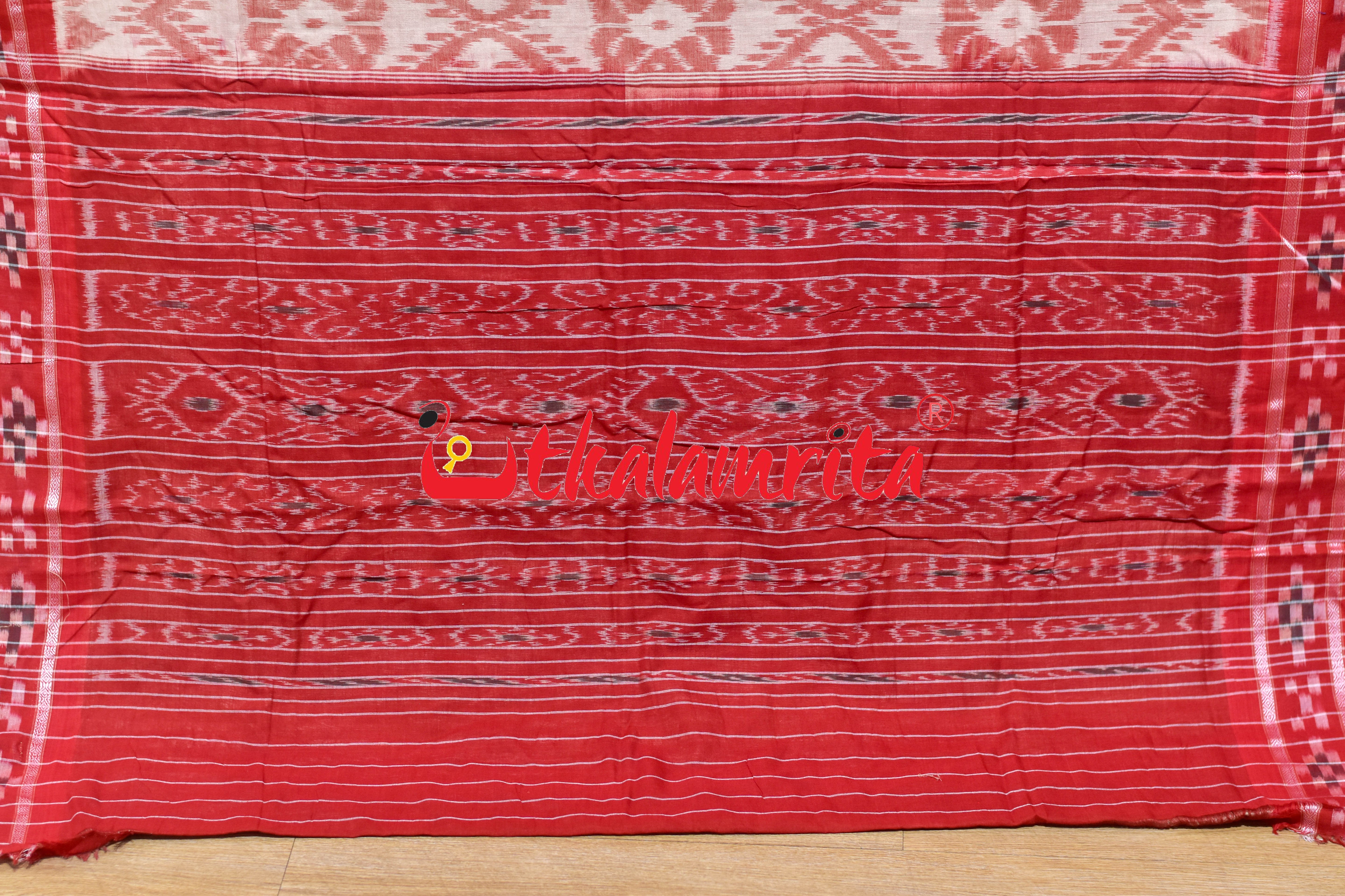 Off White Red Bada Phula Khandua Cotton Saree