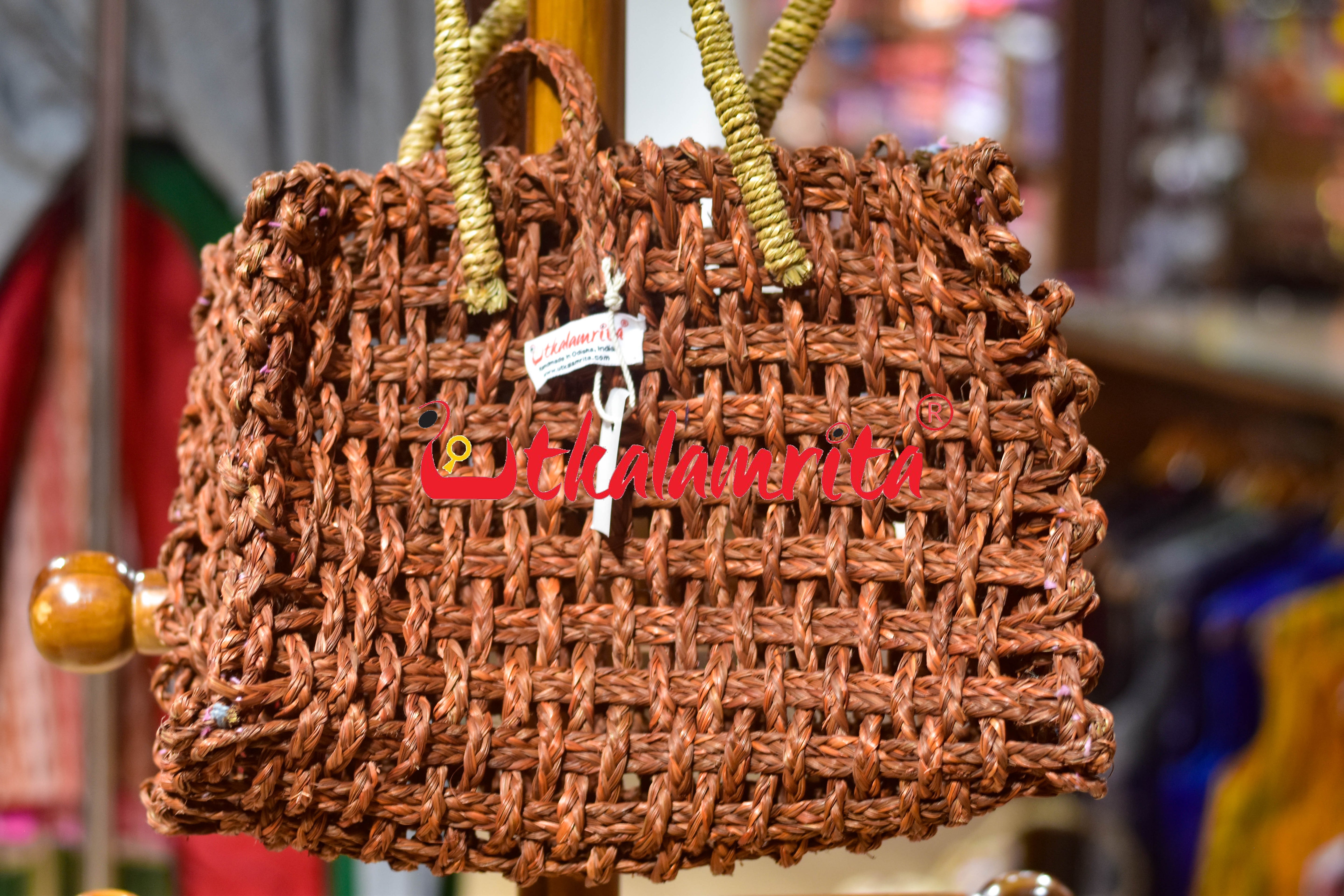 Sabai Grass Jali Bag Medium (Rust)