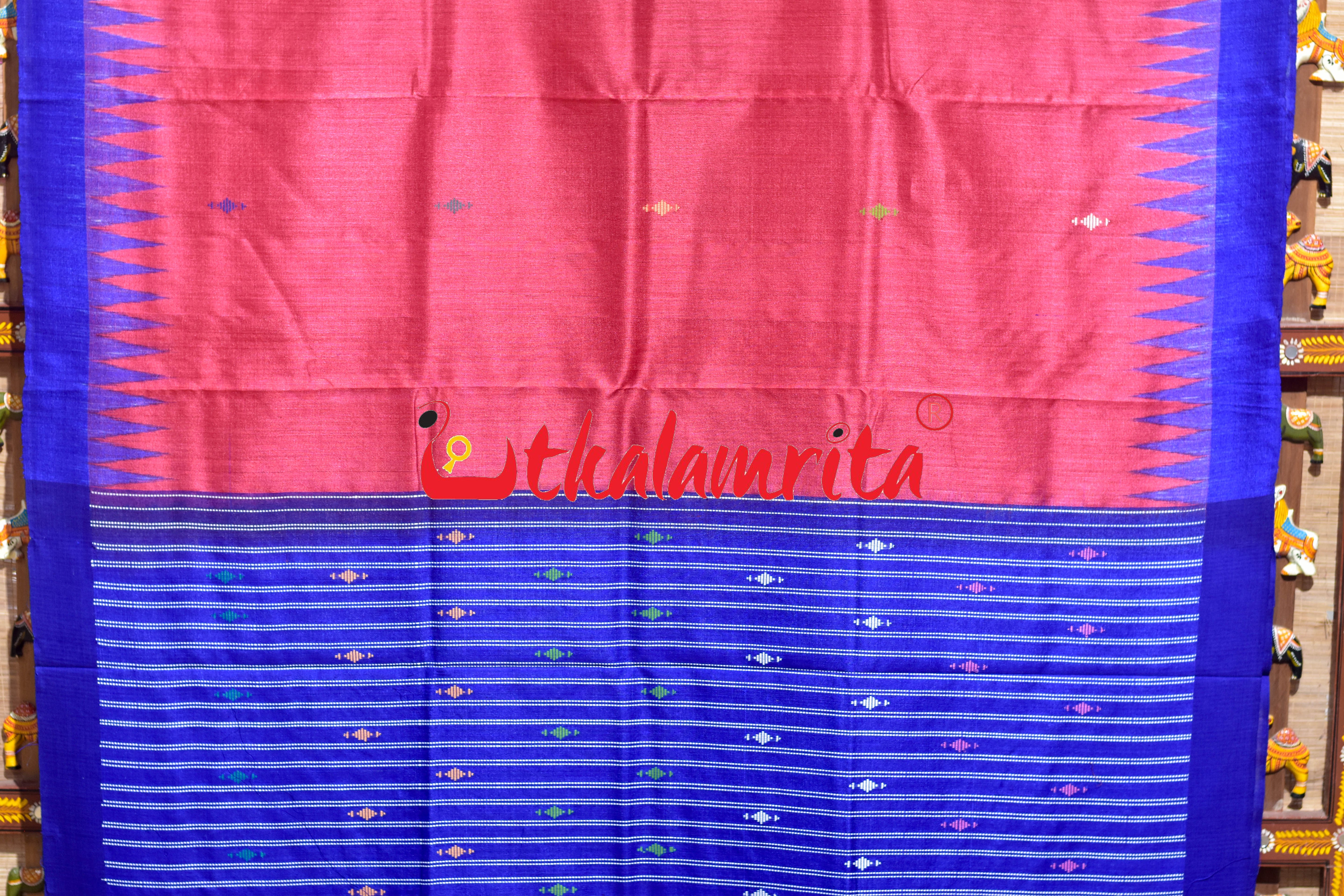 Red Blue Phoda Anchal Gopalpur Tussar Silk Saree