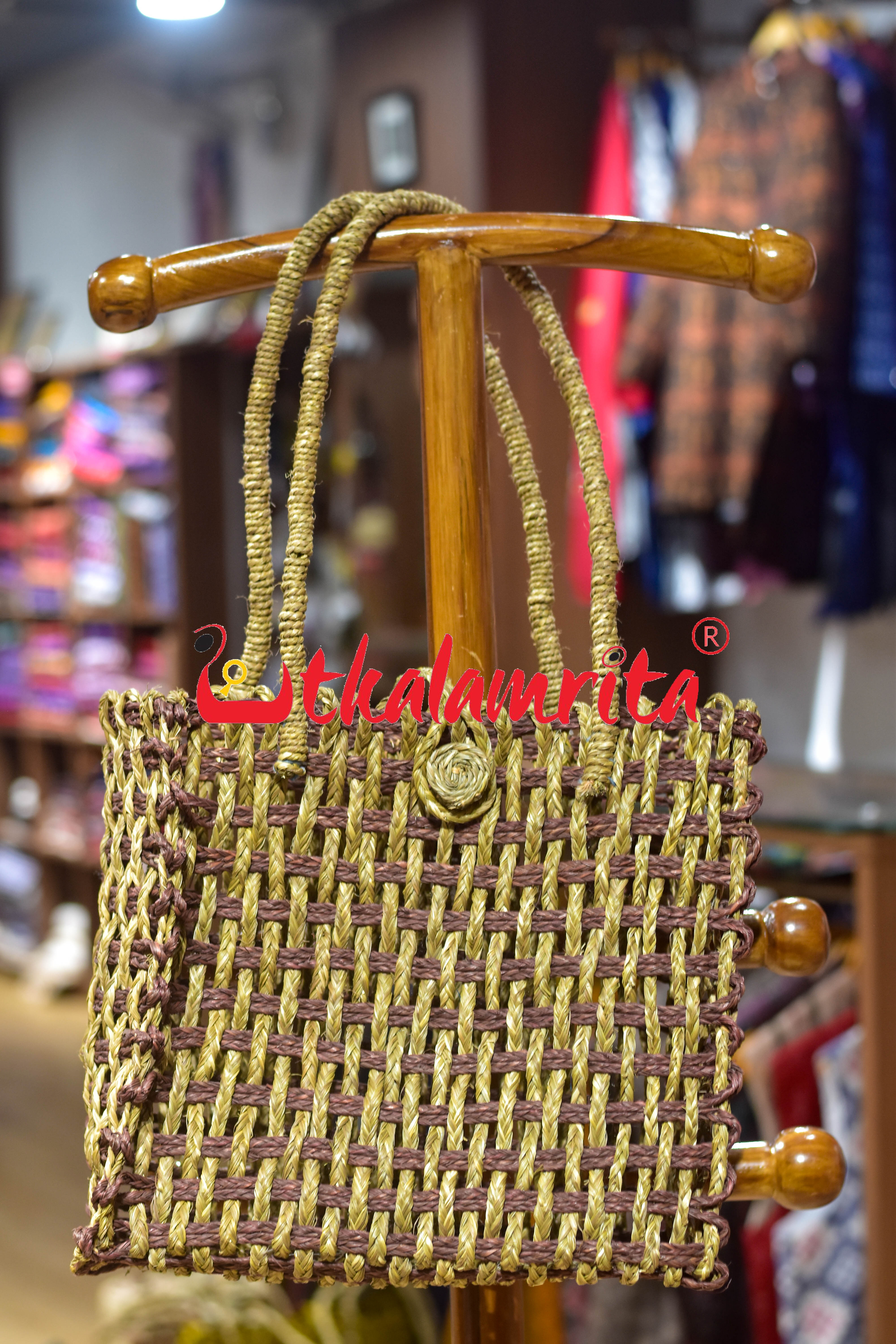 Sabai Grass Jali Bag Large (Natural-Brown)