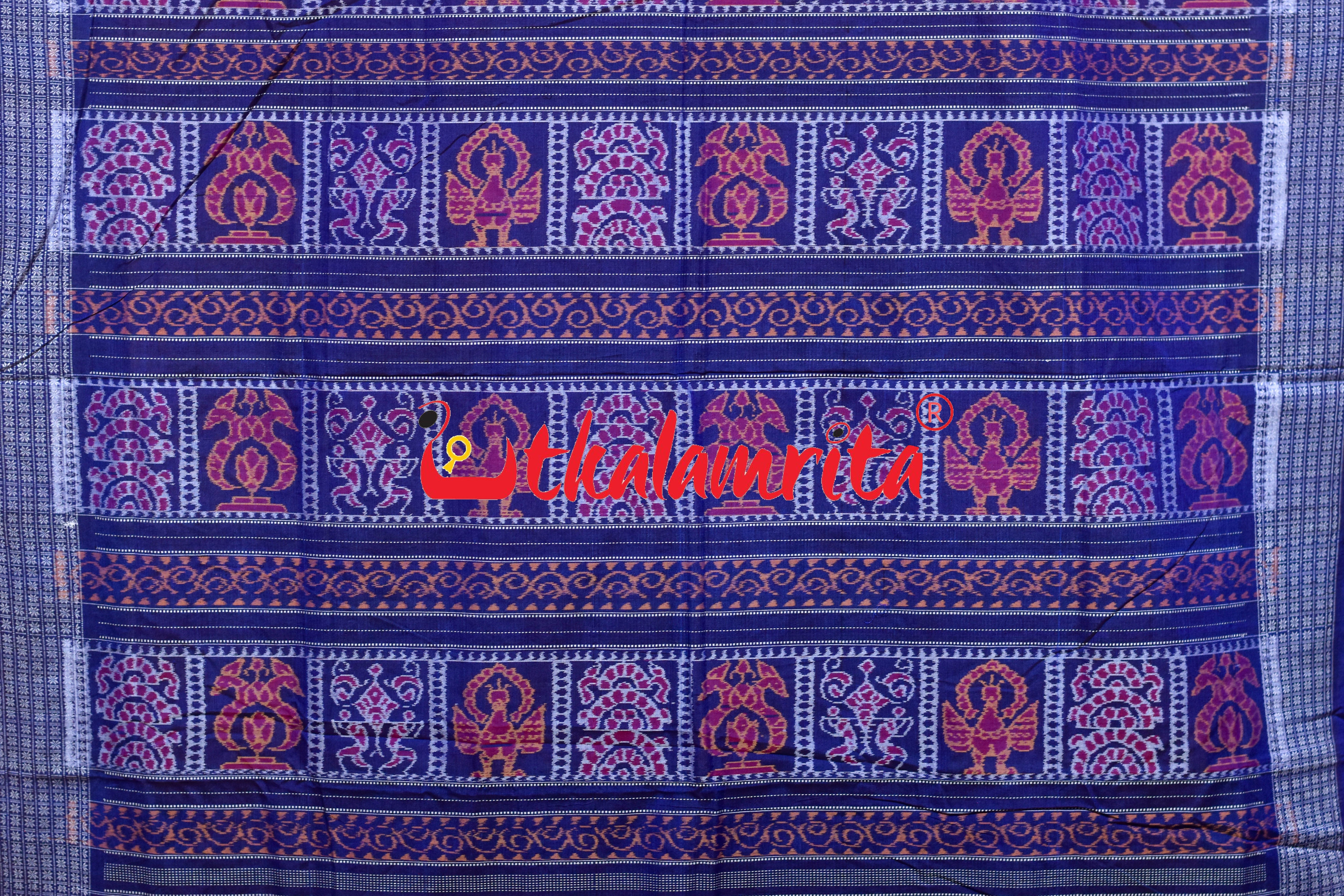 Sankha Chakra Rust Yellow Blue Sambalpuri Cotton Saree