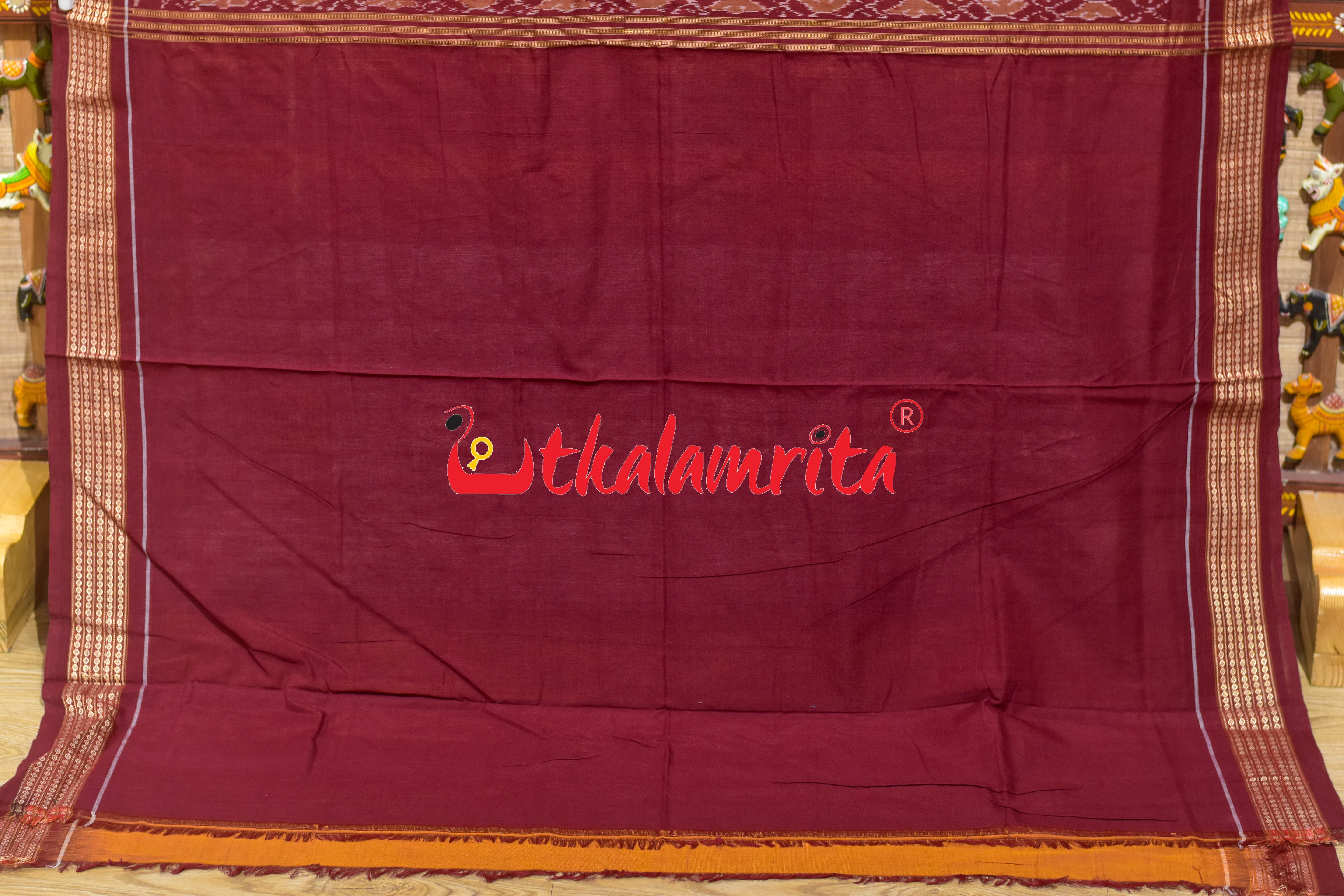 Mustard Peach Pere Bandha Bomkai Cotton Saree