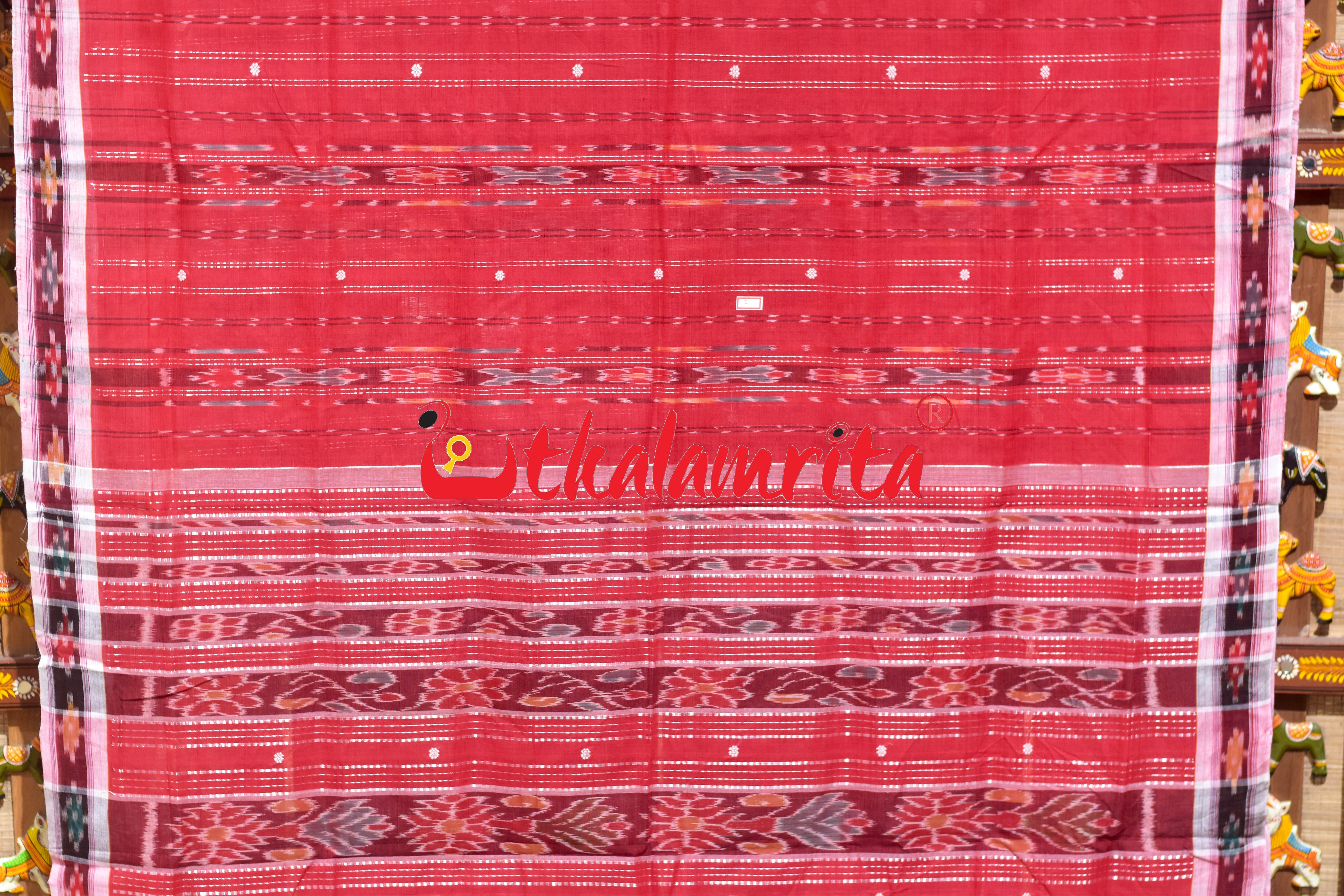 Red Fish Lines Pittala Single Cotton Saree
