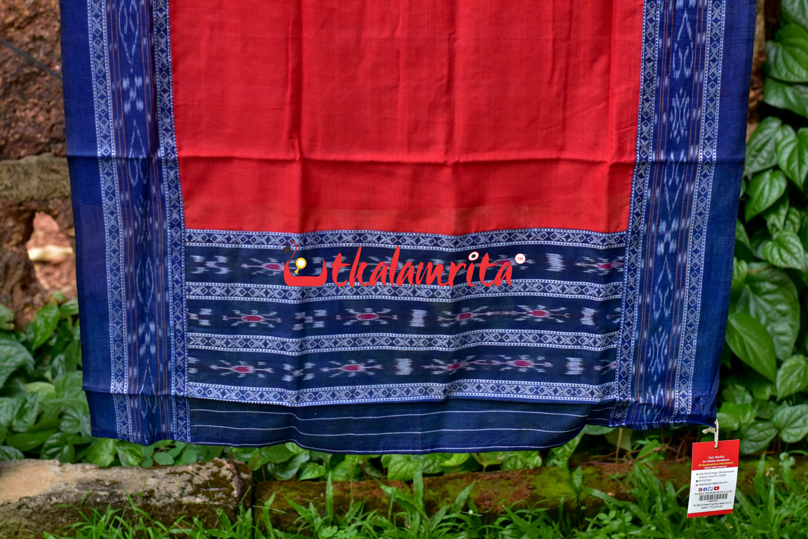 Navy Blue Red Pasapali Long Flower Bandha Dress Set