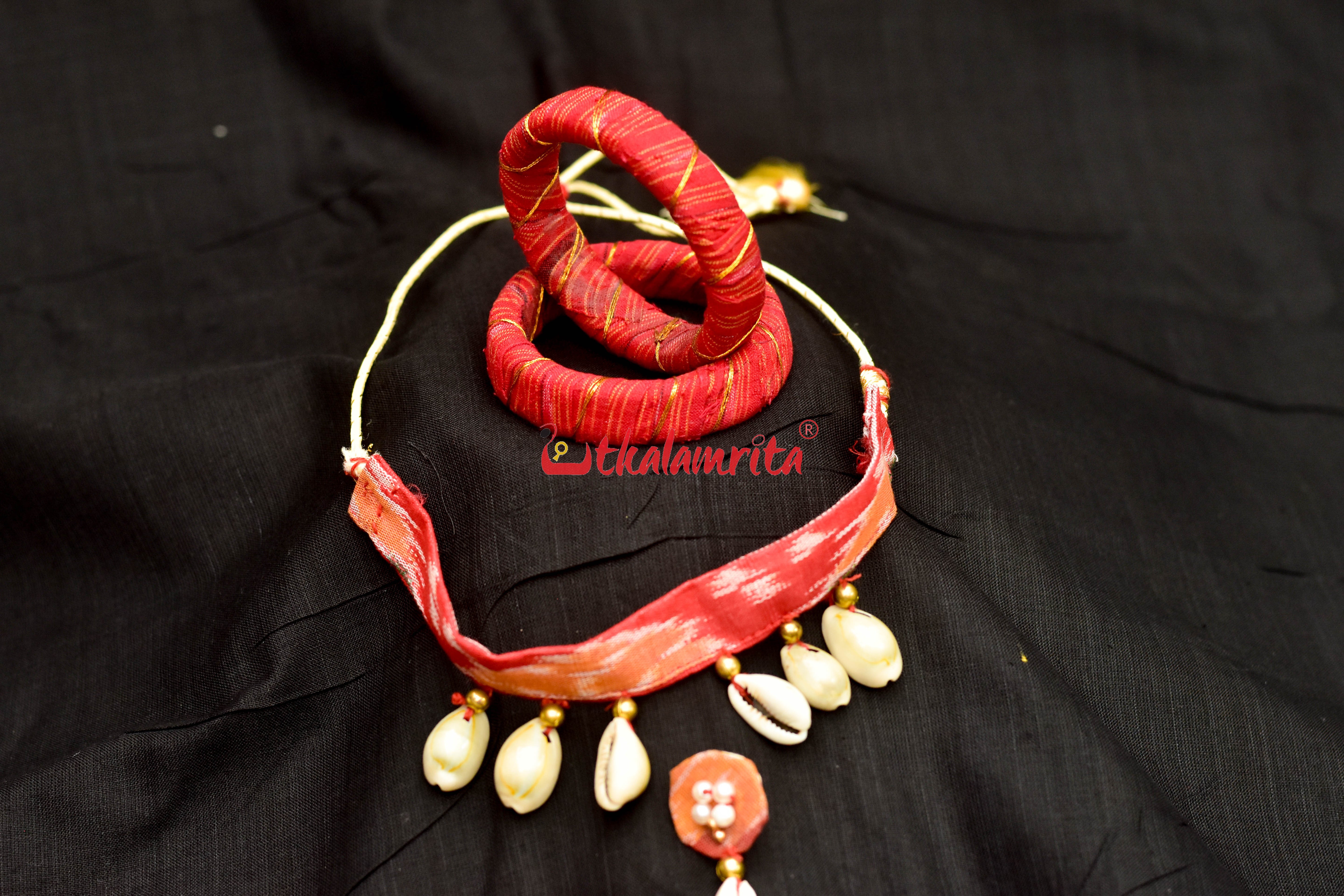 Tussar Kaudi handloom jewellery set