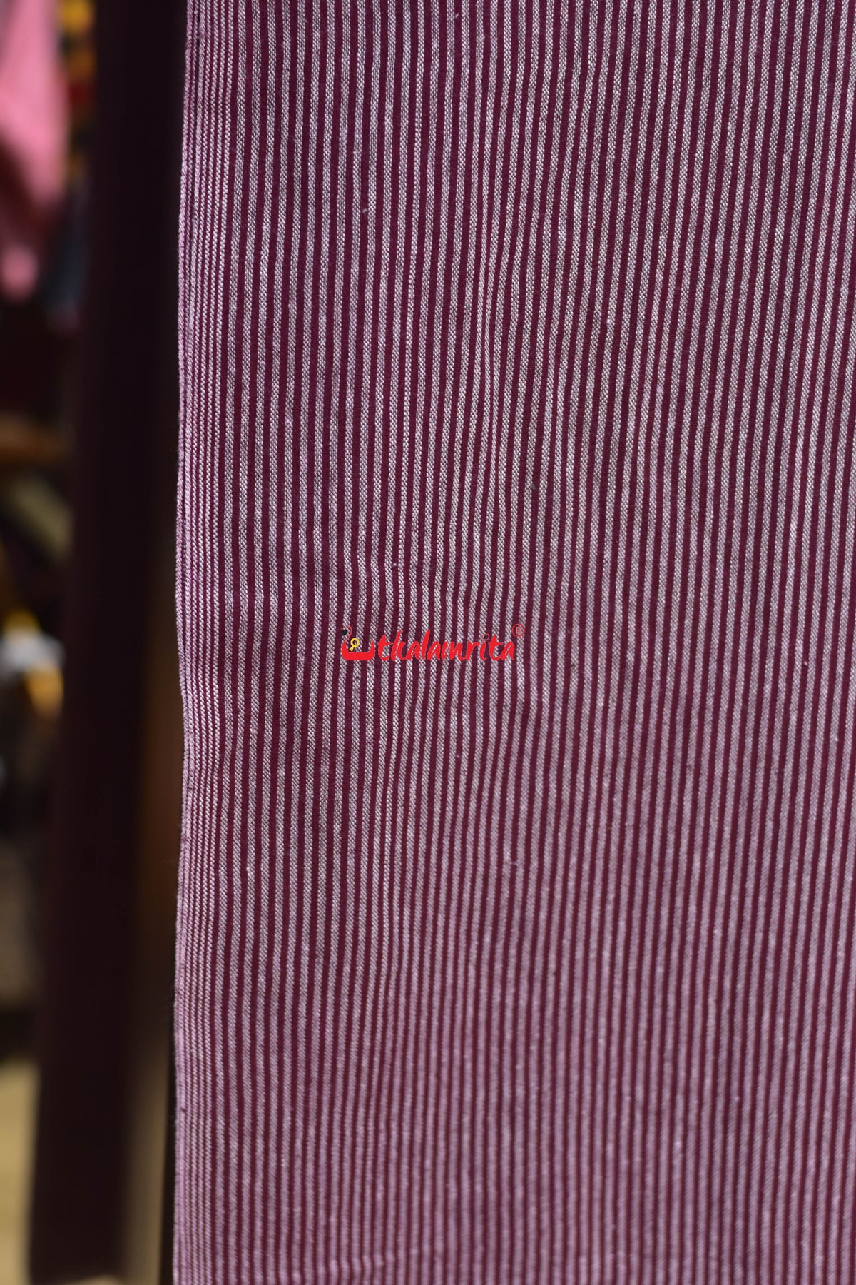 Maroon White Plain Stripes Kotpad (Fabric)