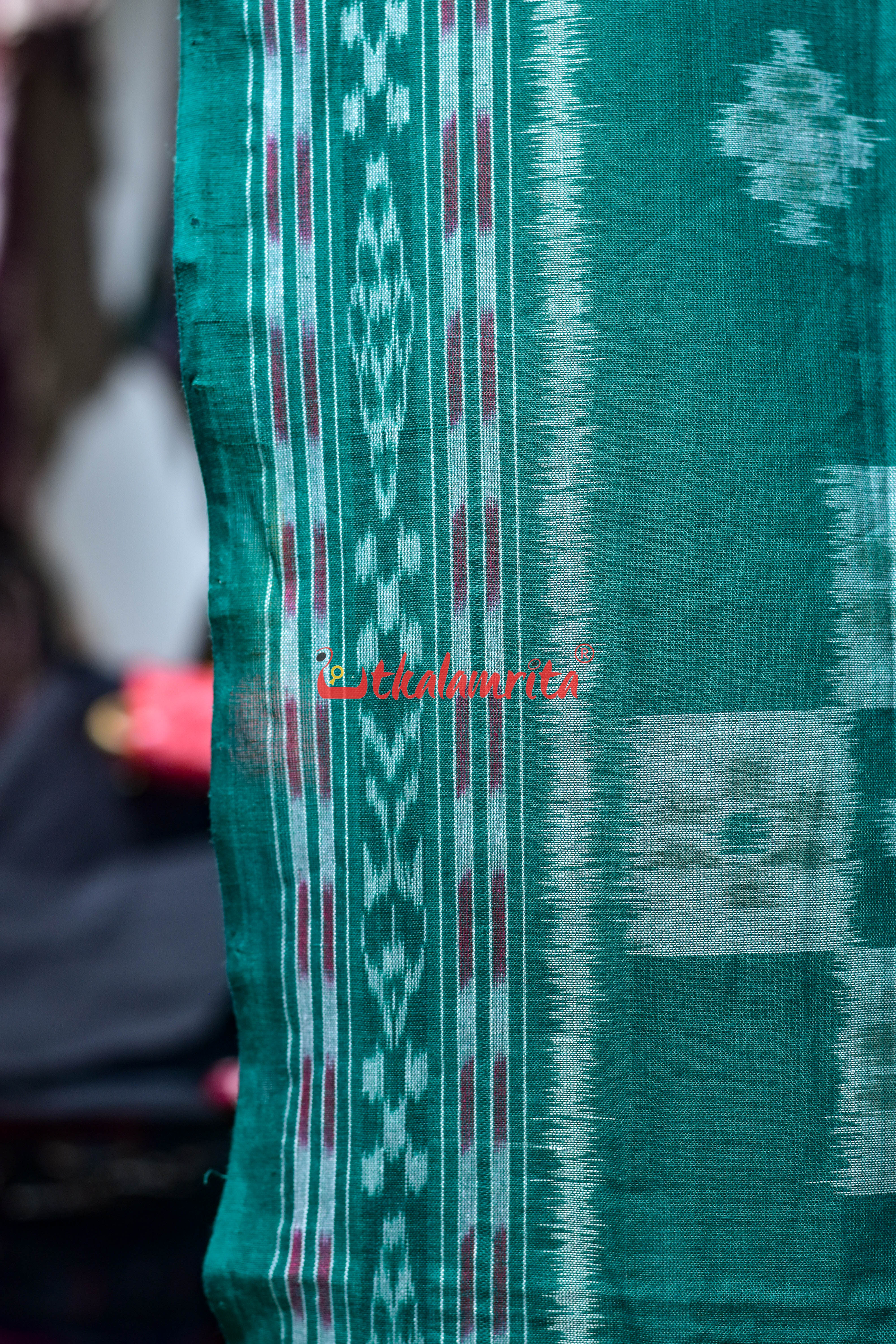 White Green Bada Phula Khandua Cotton Saree
