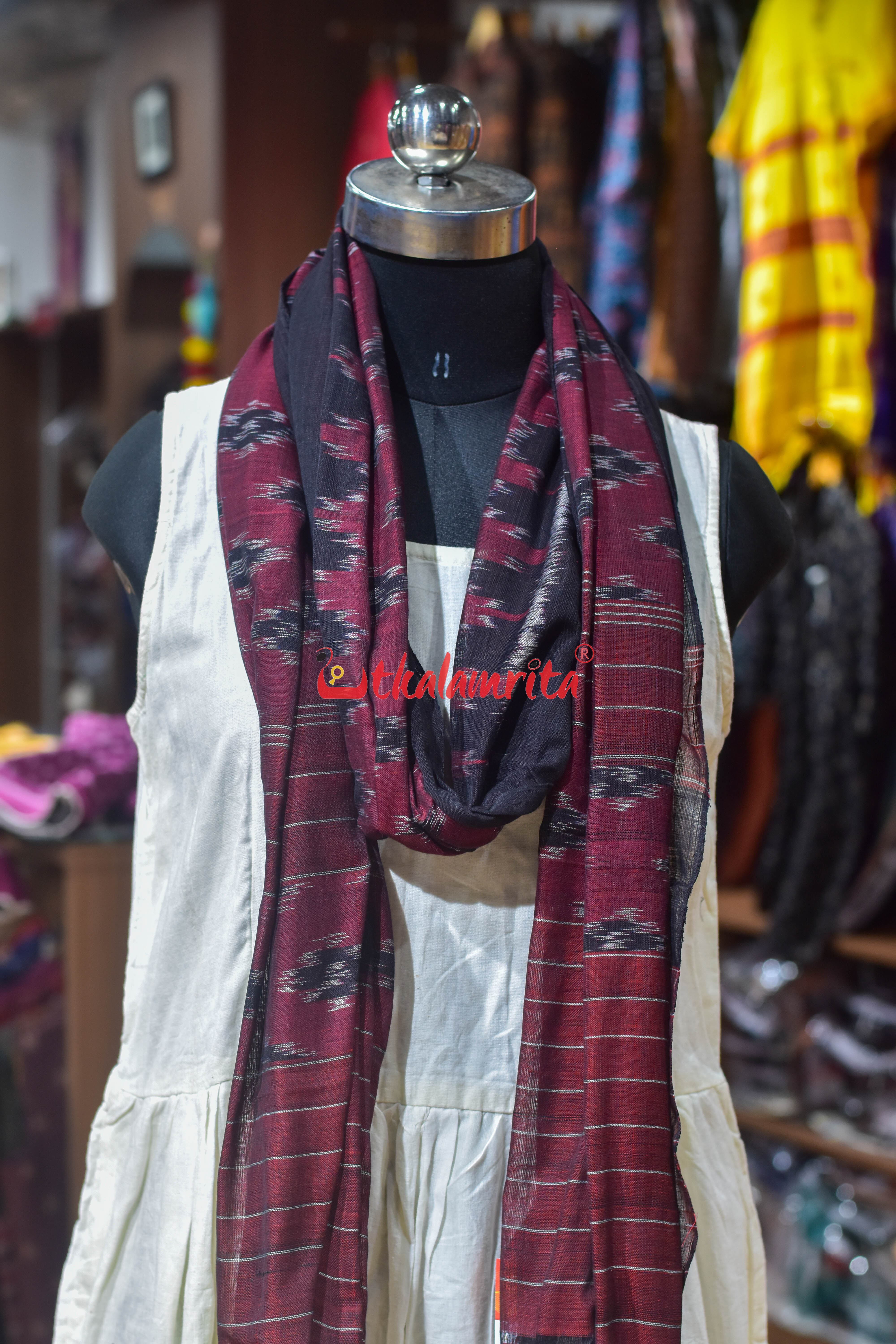 Maroon Black Body Bandha Khandua Cotton (Dupatta)