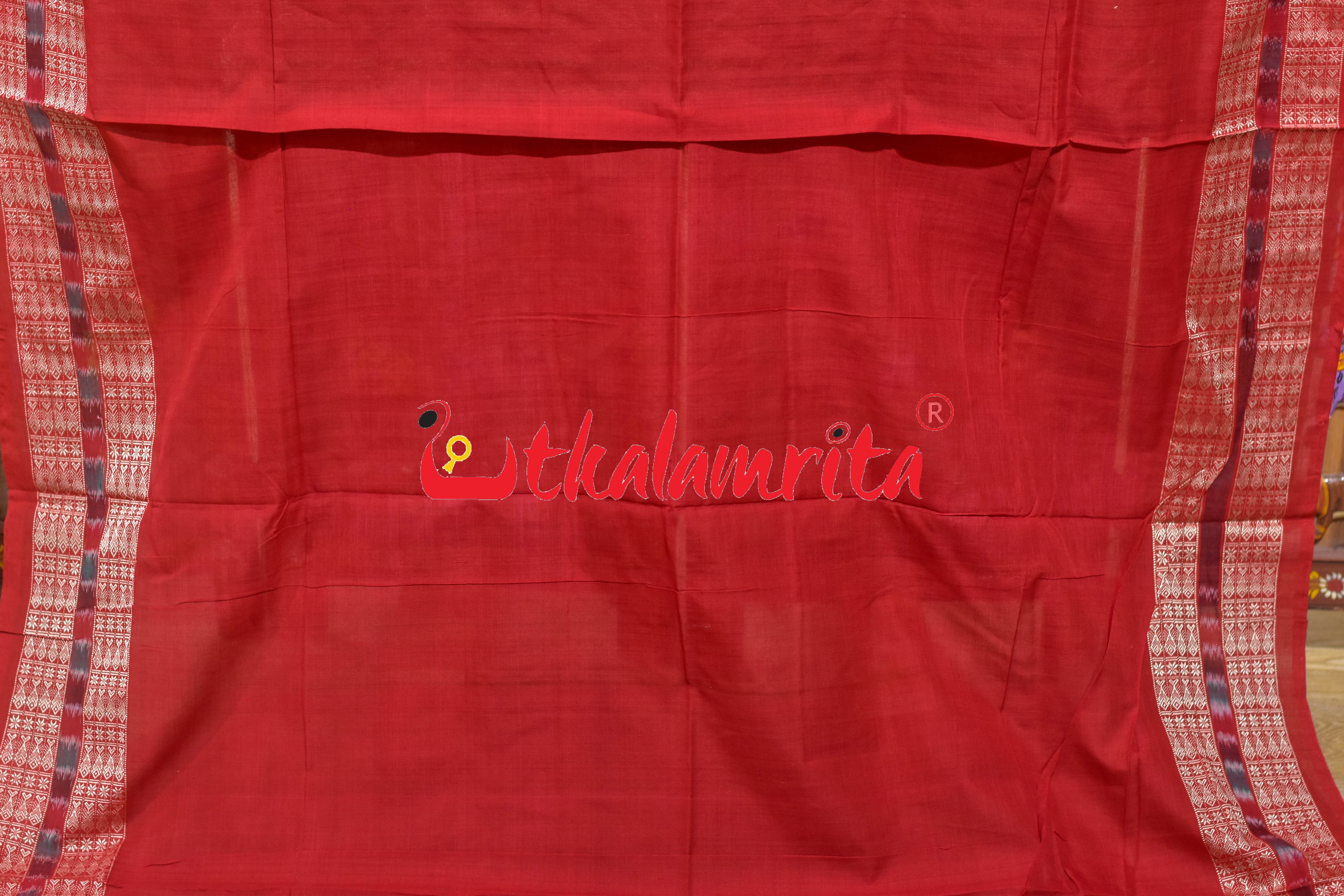 Mehndi Red Round Machha Sambalpuri Cotton Saree