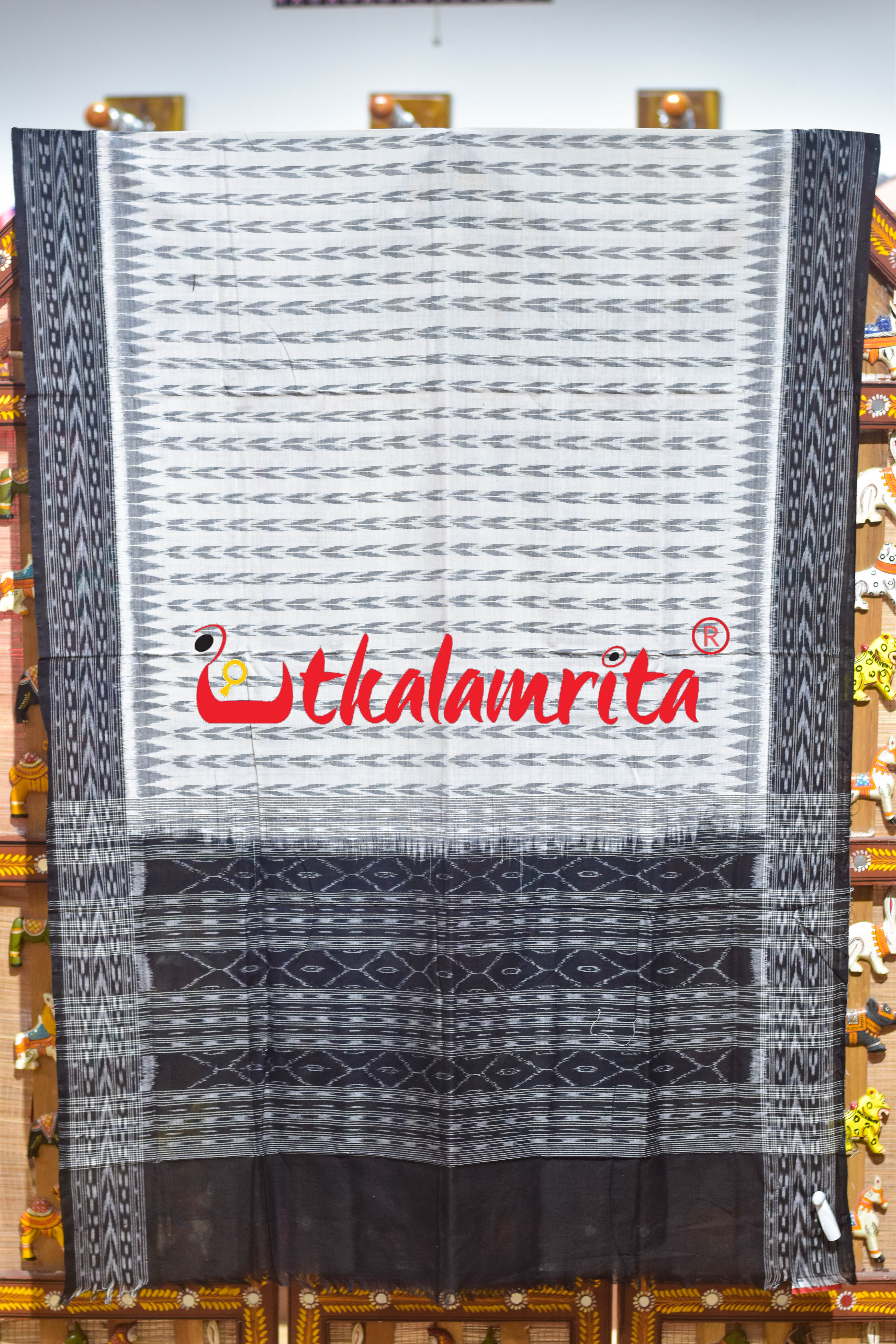 Dhanpatri White Black Sambalpuri (Dupatta)