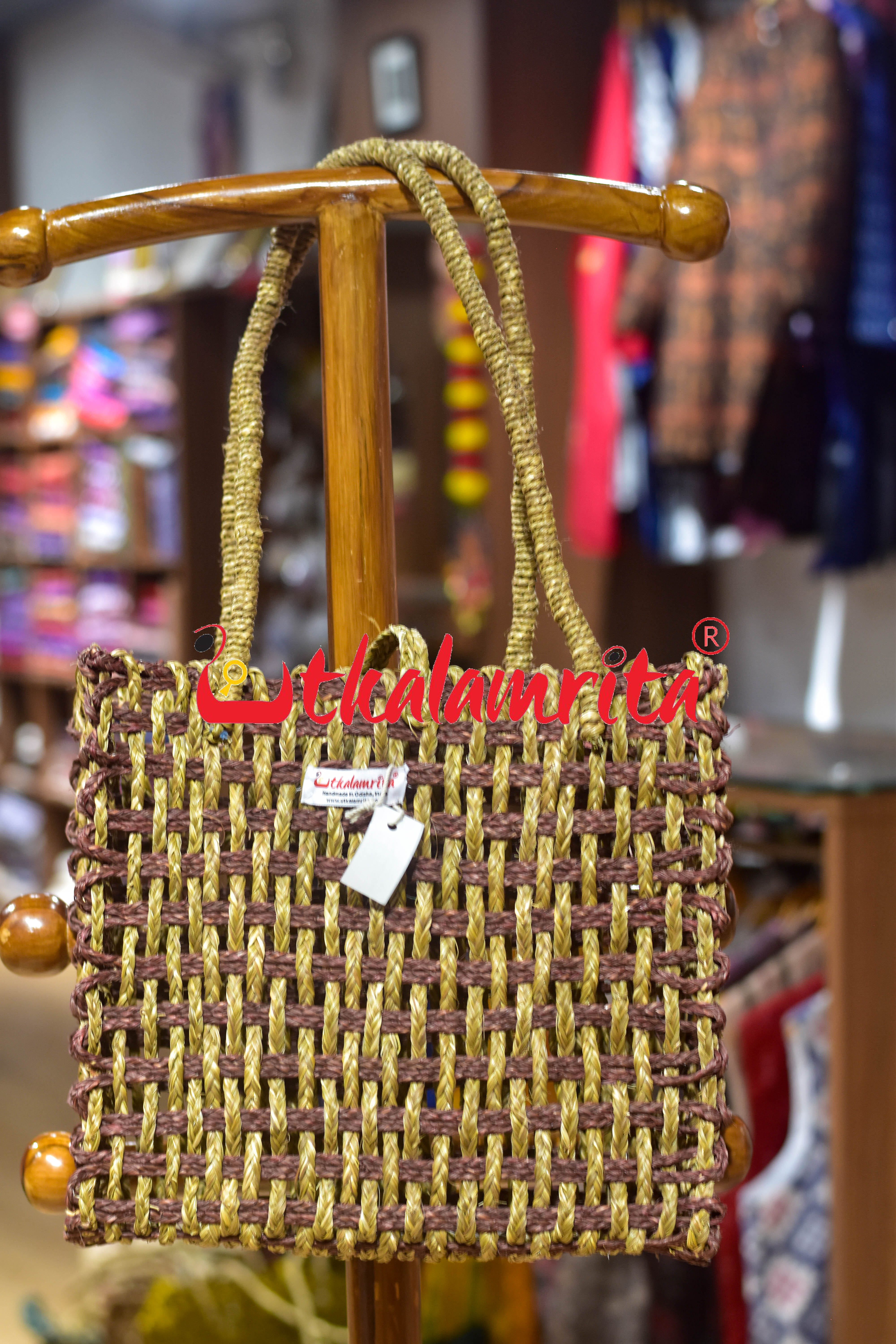 Sabai Grass Jali Bag Large (Natural-Brown)