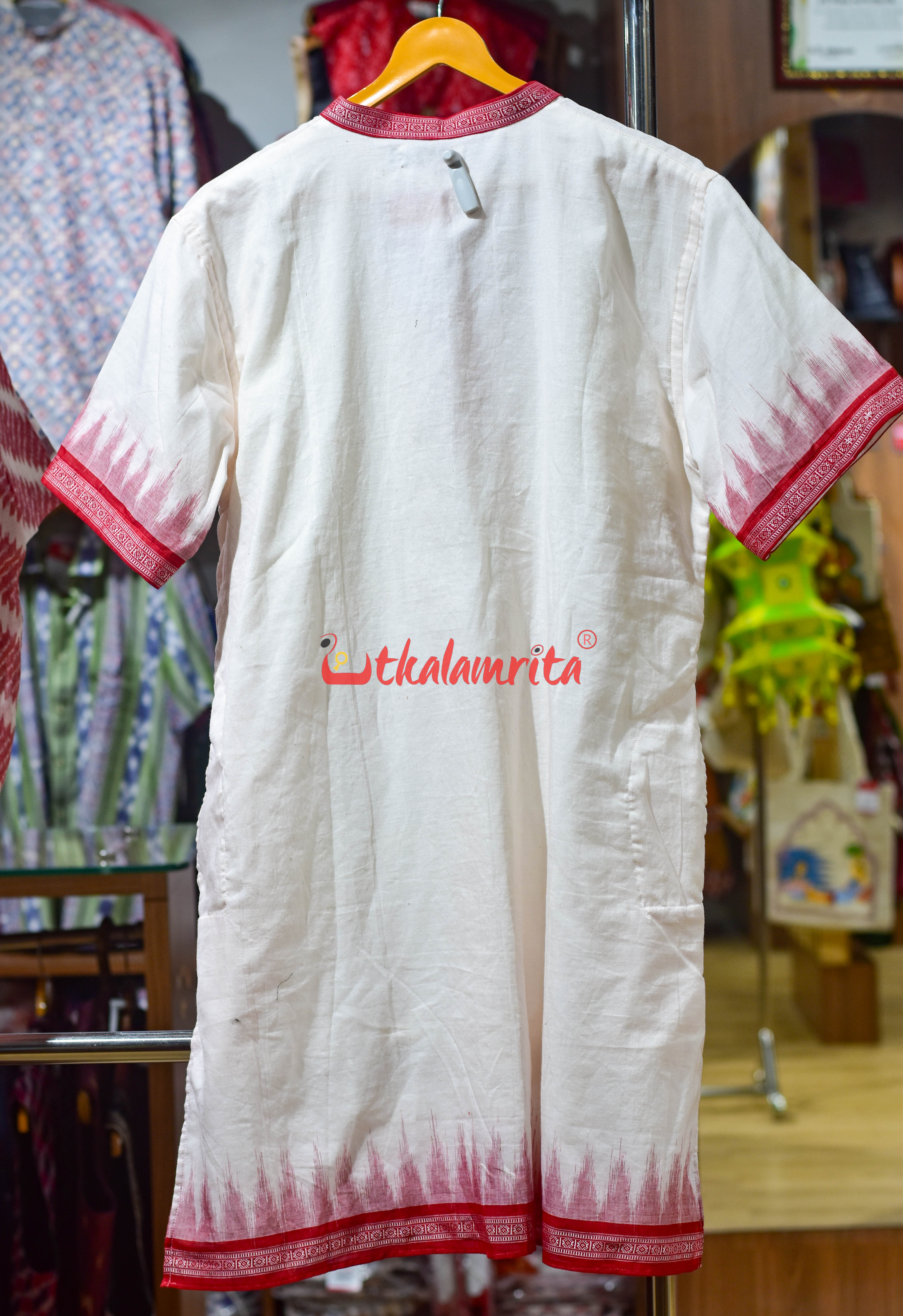 White Red (Men's Short Kurta)