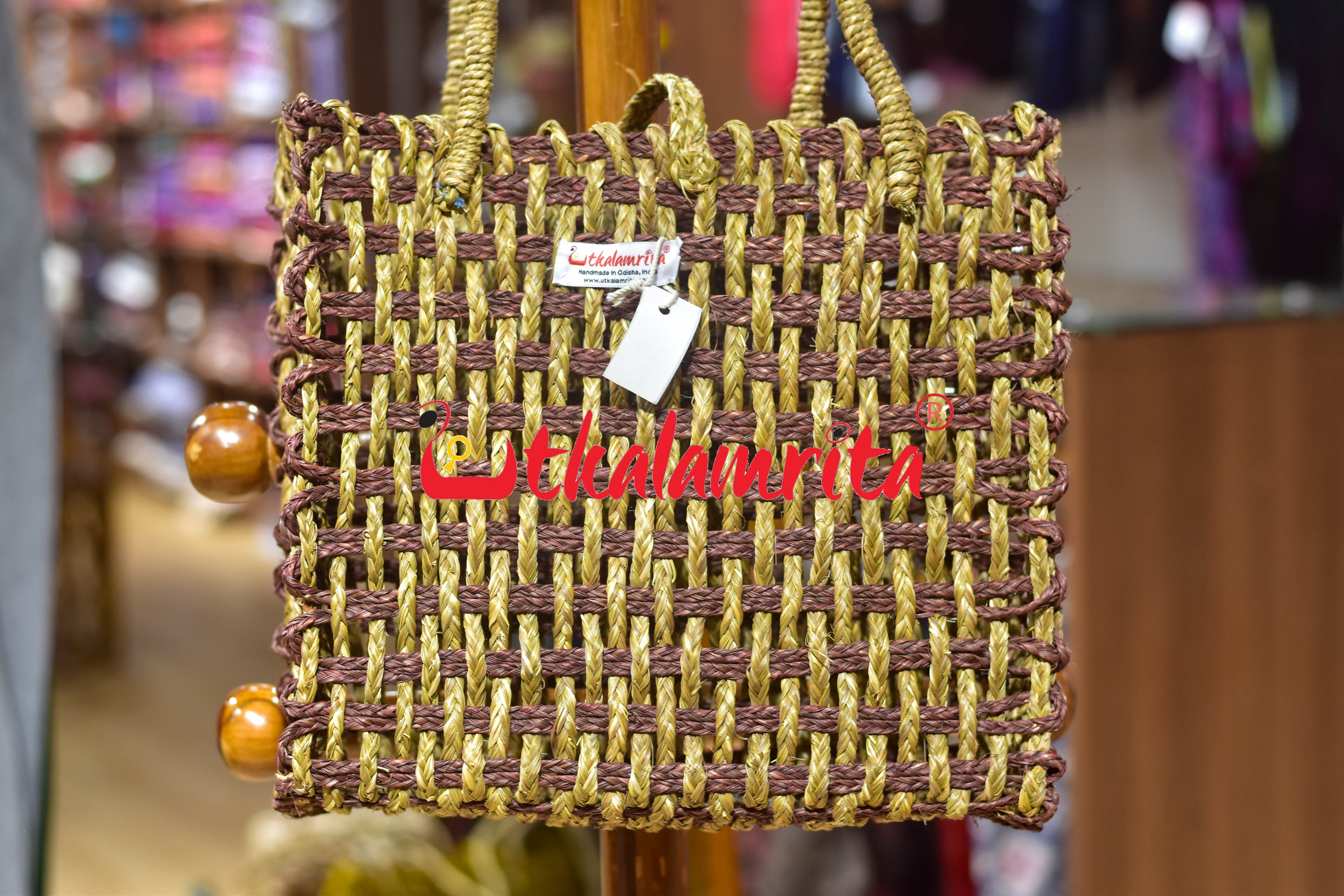 Sabai Grass Jali Bag Large (Natural-Brown)