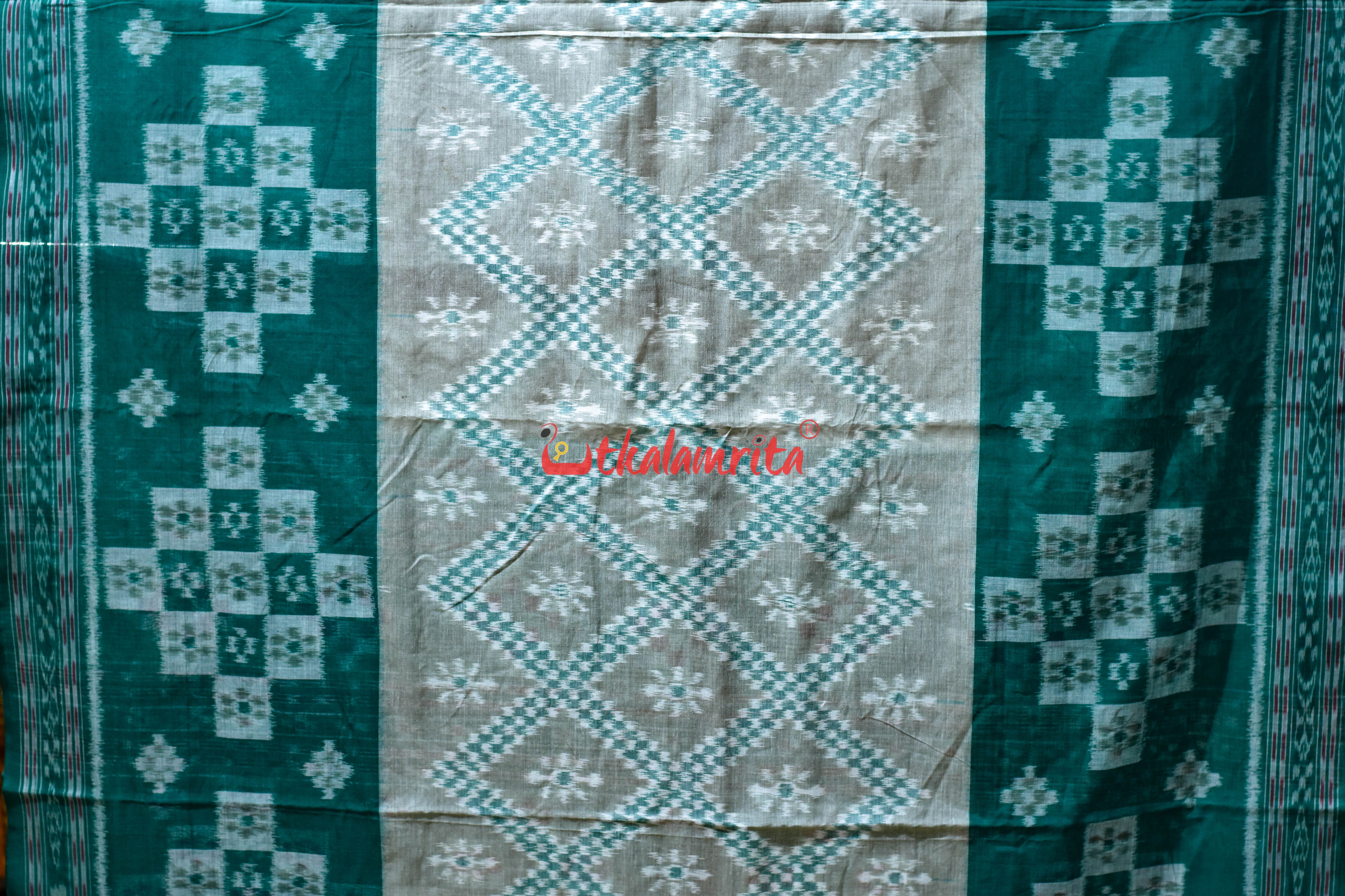White Green Bada Phula Khandua Cotton Saree