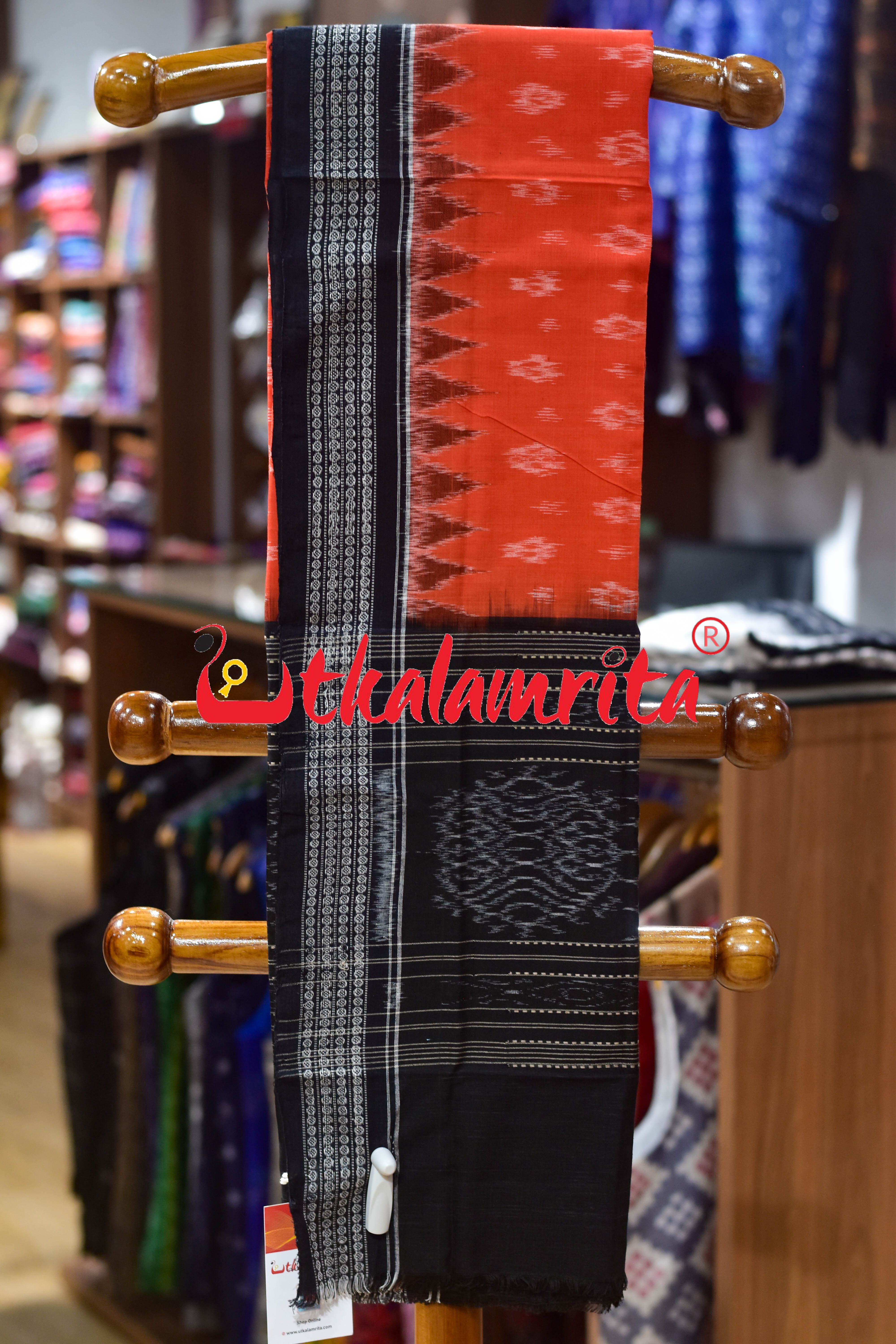 Orange Black Star Phula Sambalpuri (Dupatta)