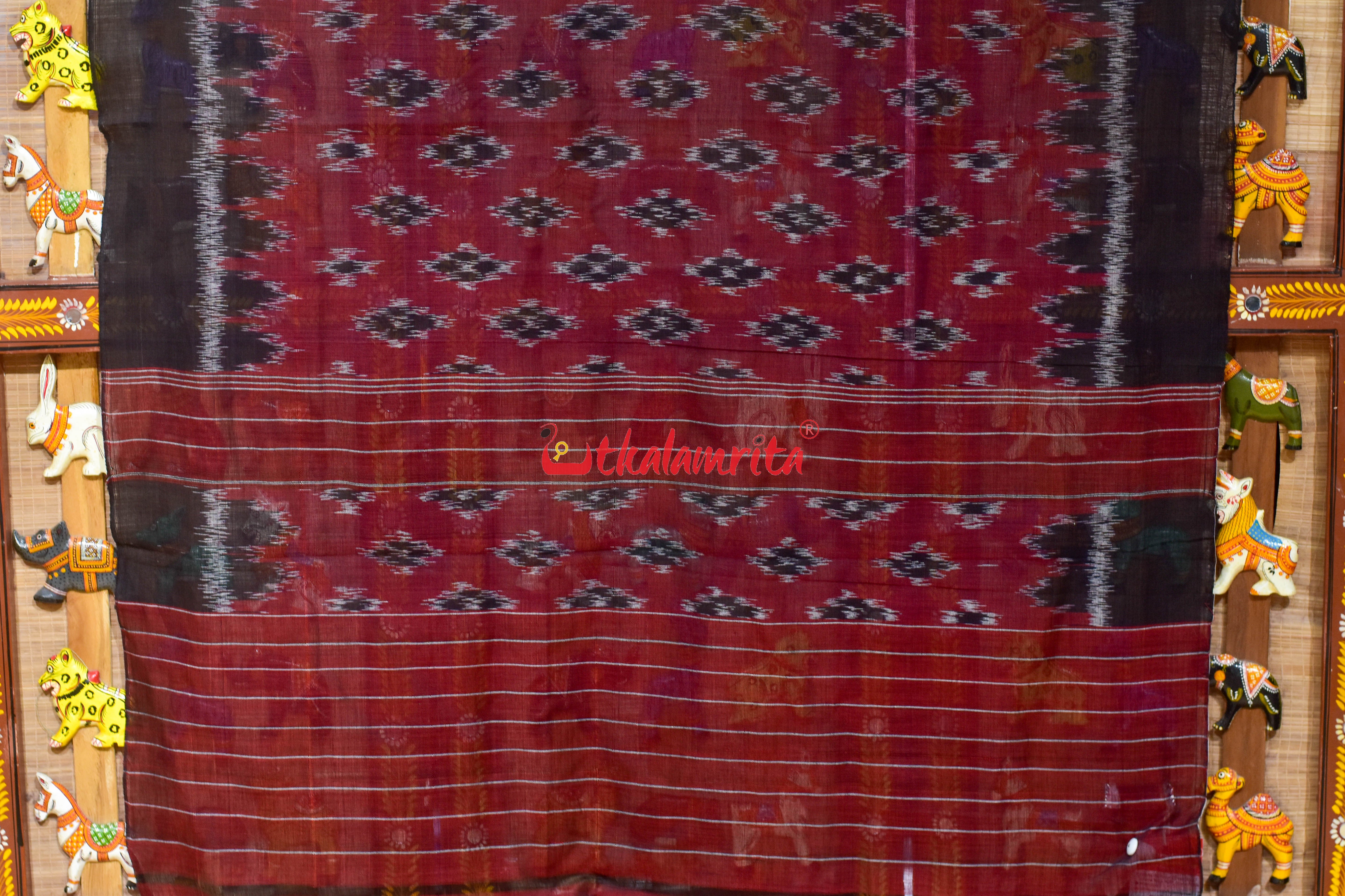 Maroon Black Body Bandha Khandua Cotton (Dupatta)