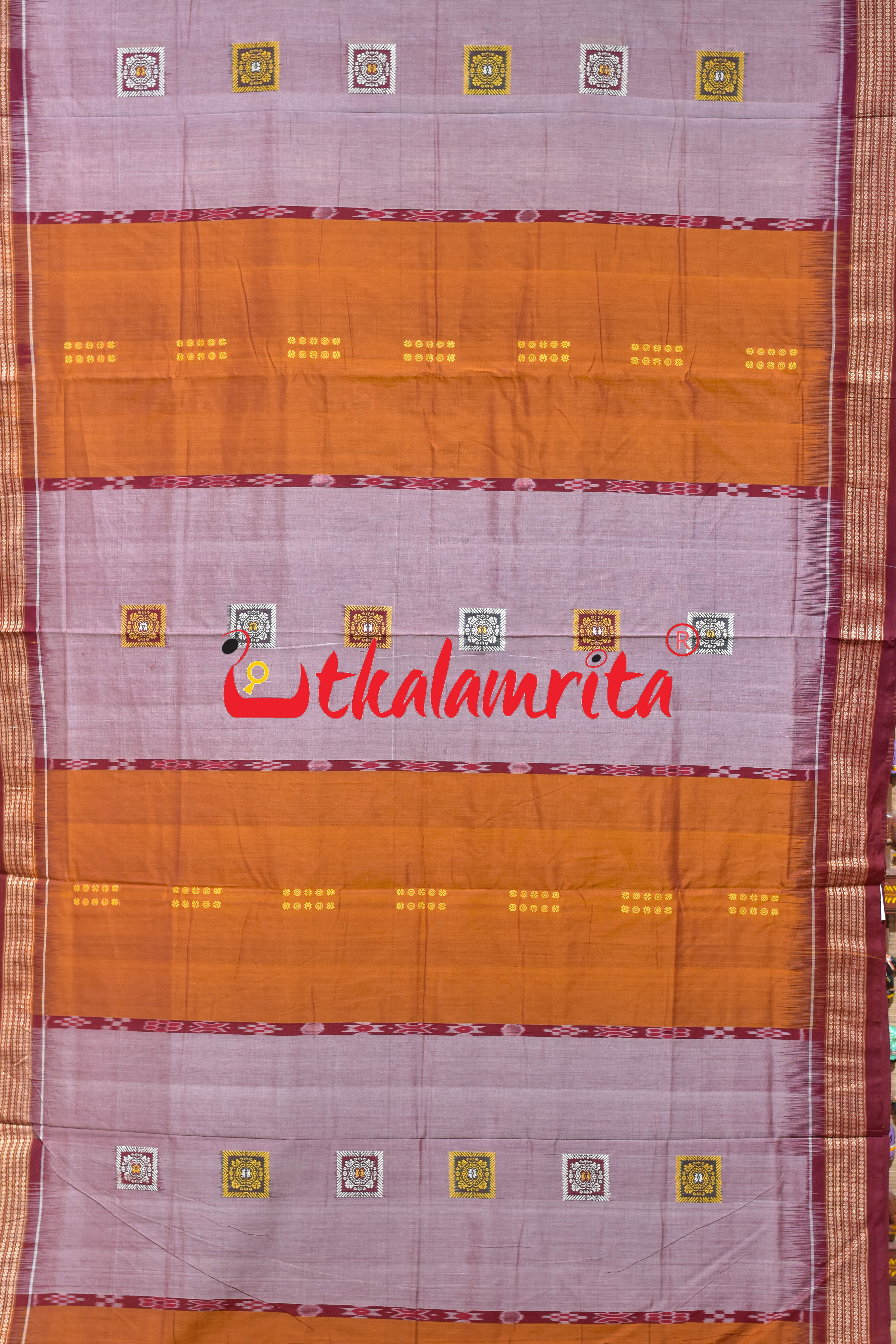 Mustard Peach Pere Bandha Bomkai Cotton Saree