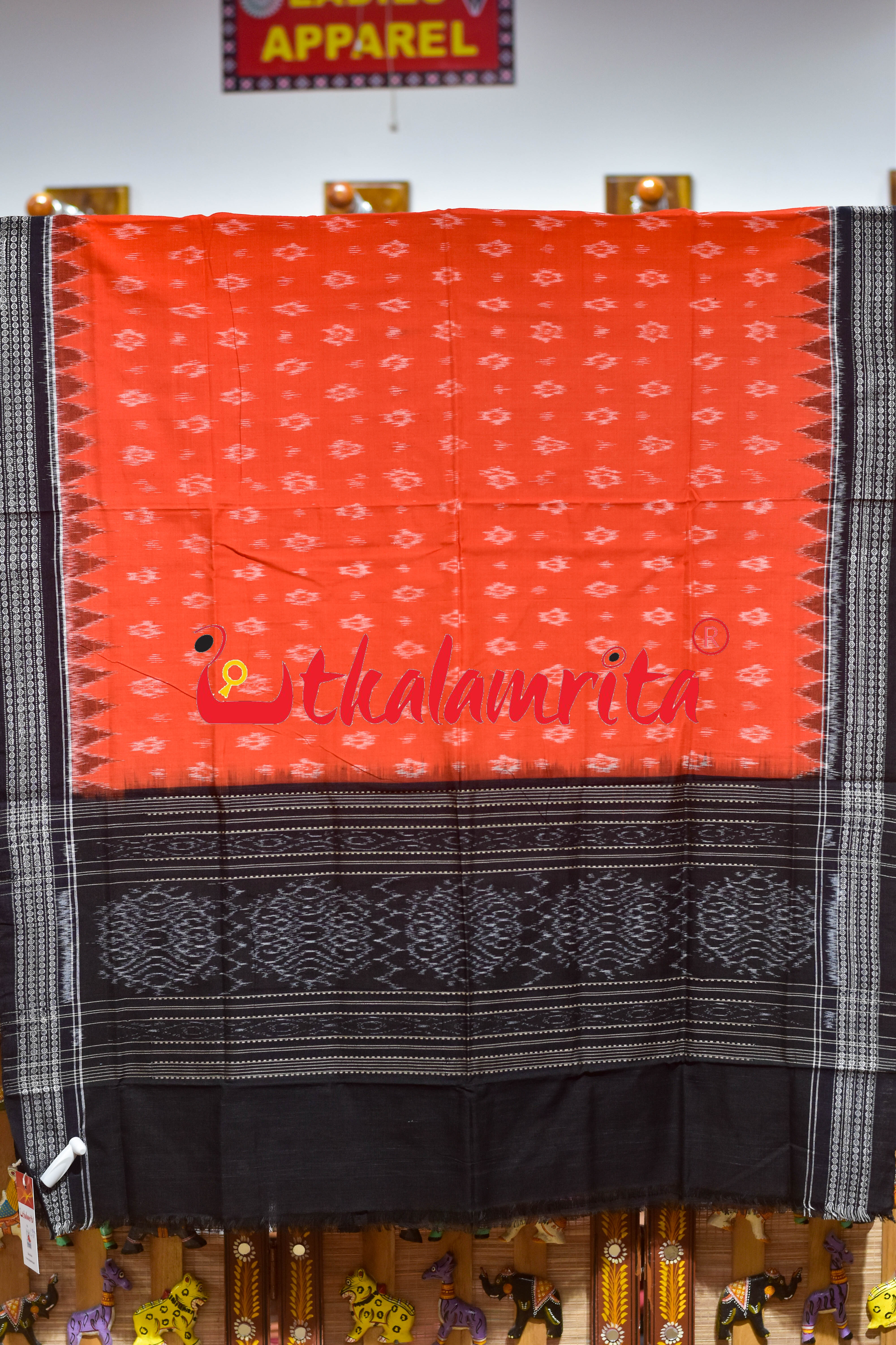 Orange Black Star Phula Sambalpuri (Dupatta)