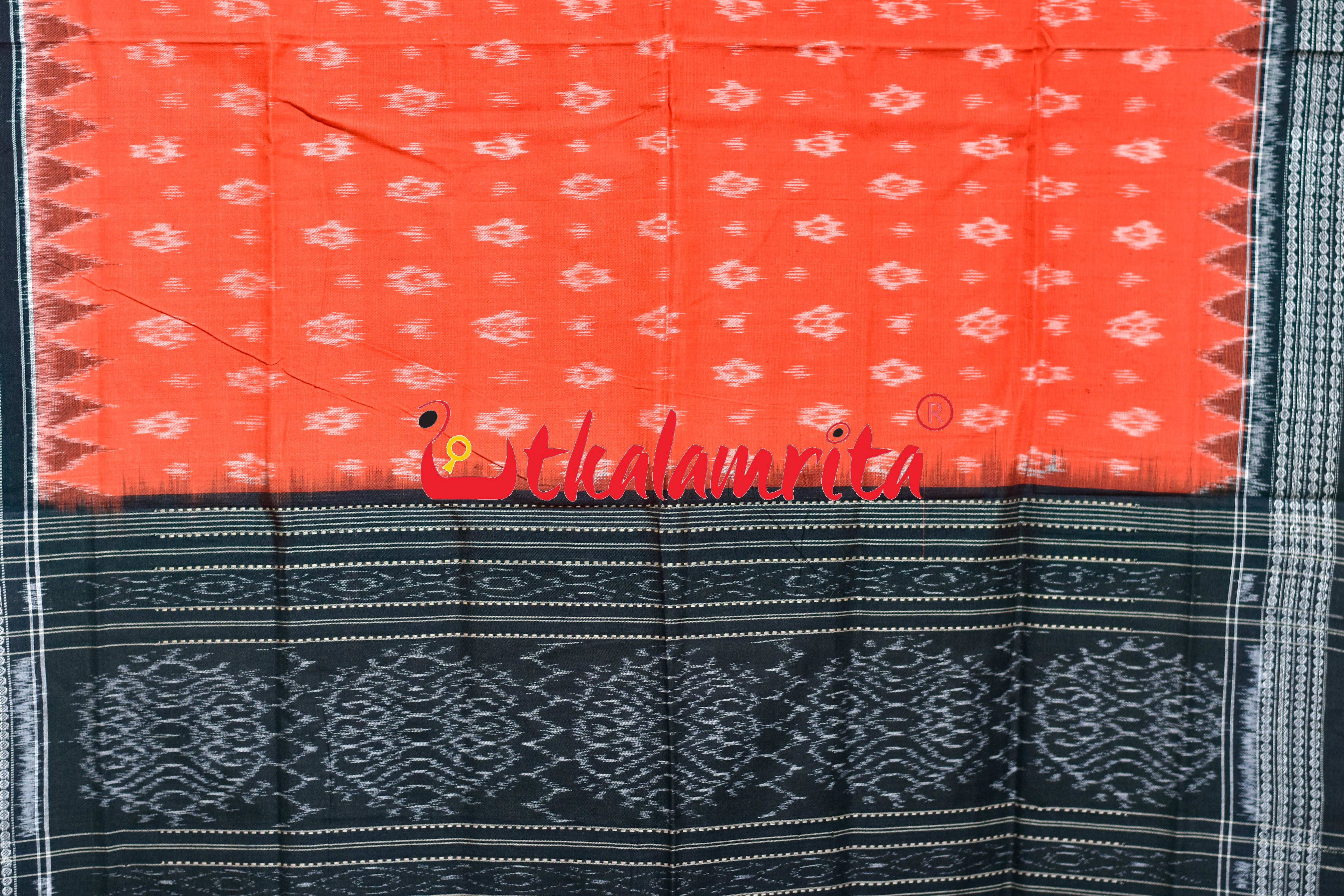 Orange Black Star Phula Sambalpuri (Dupatta)