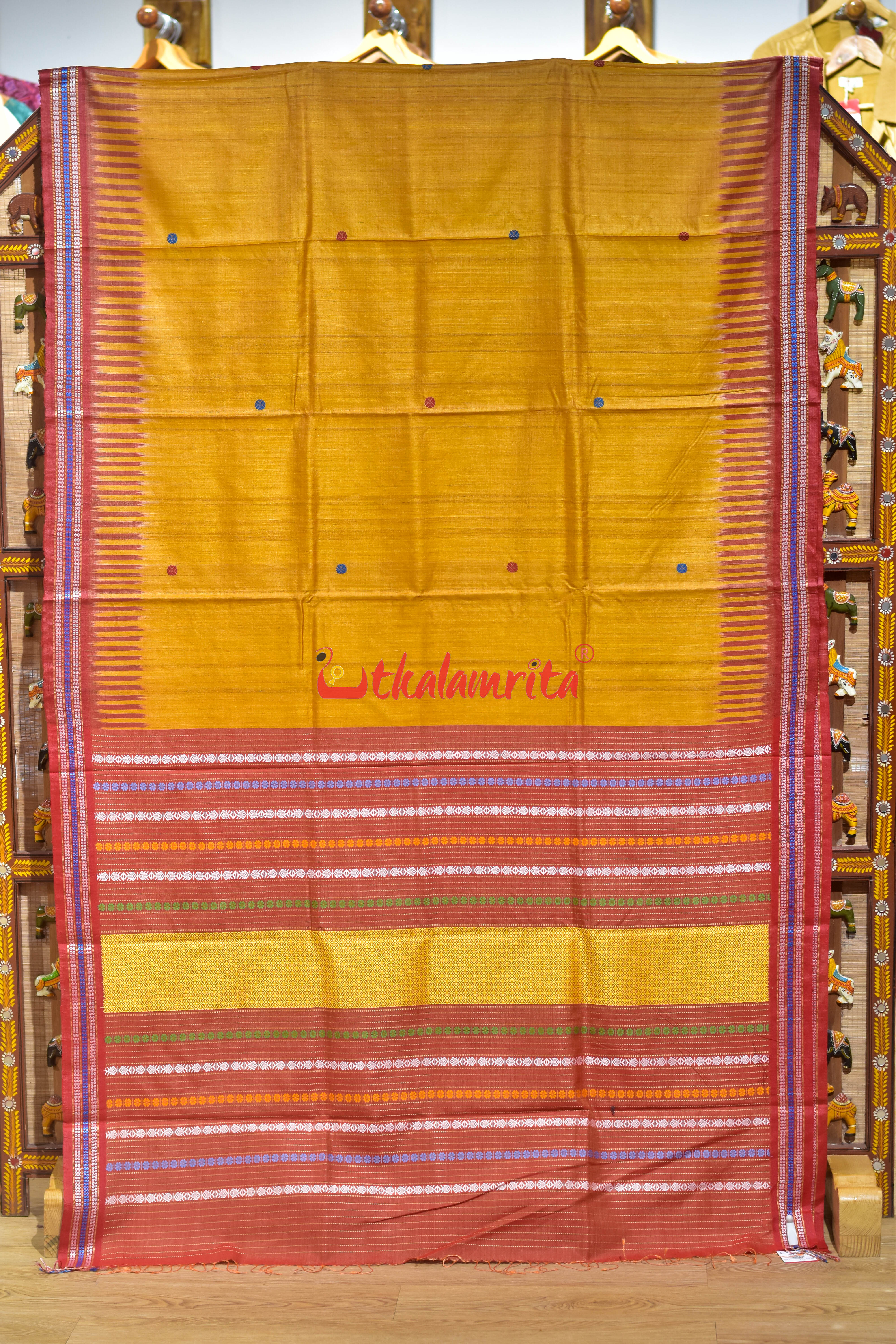 Golden Red Kathifera Gopalpur Tussar Silk Saree