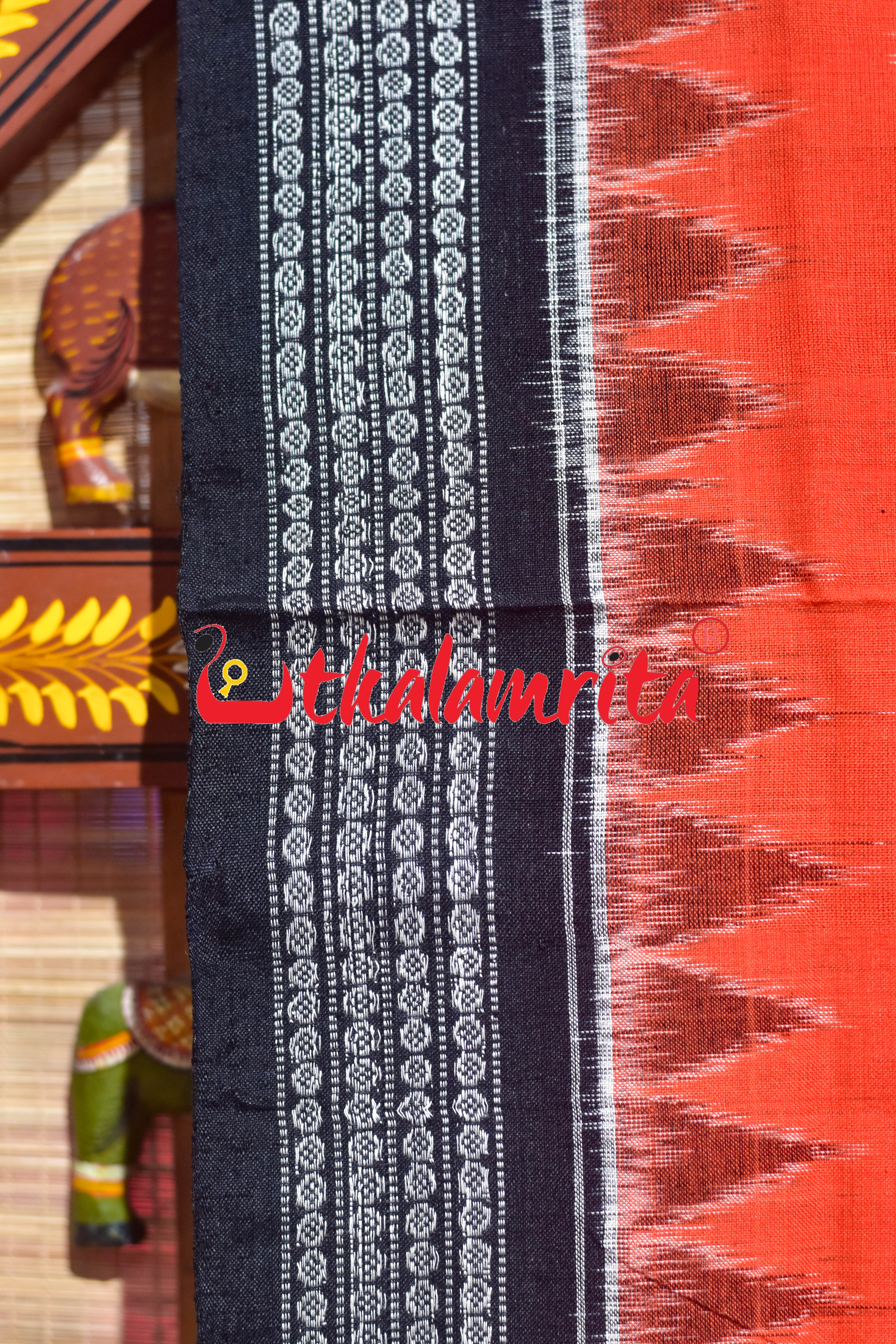 Orange Black Star Phula Sambalpuri (Dupatta)
