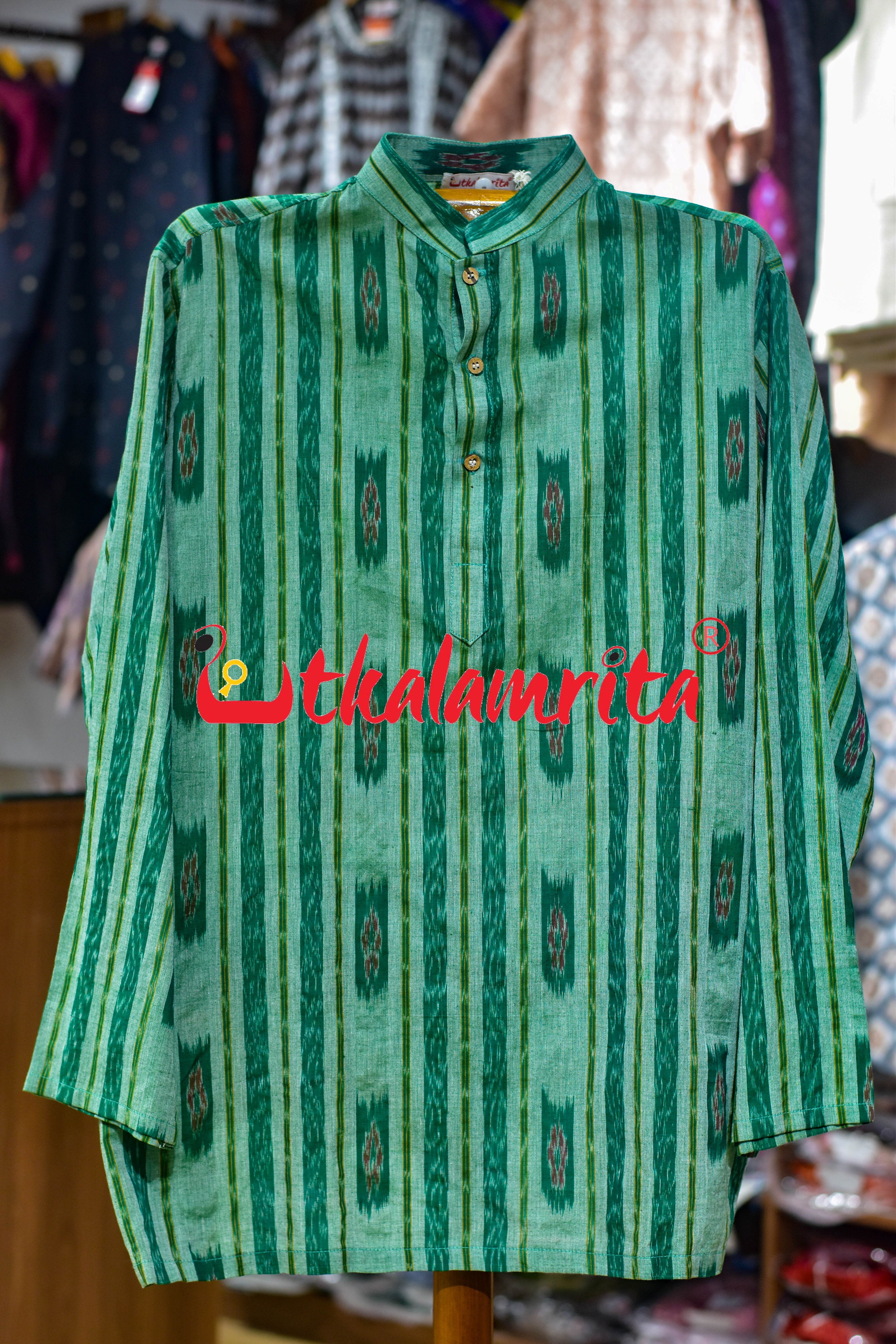 Light Green Box Flower Bandha (Men's Half Kurta)