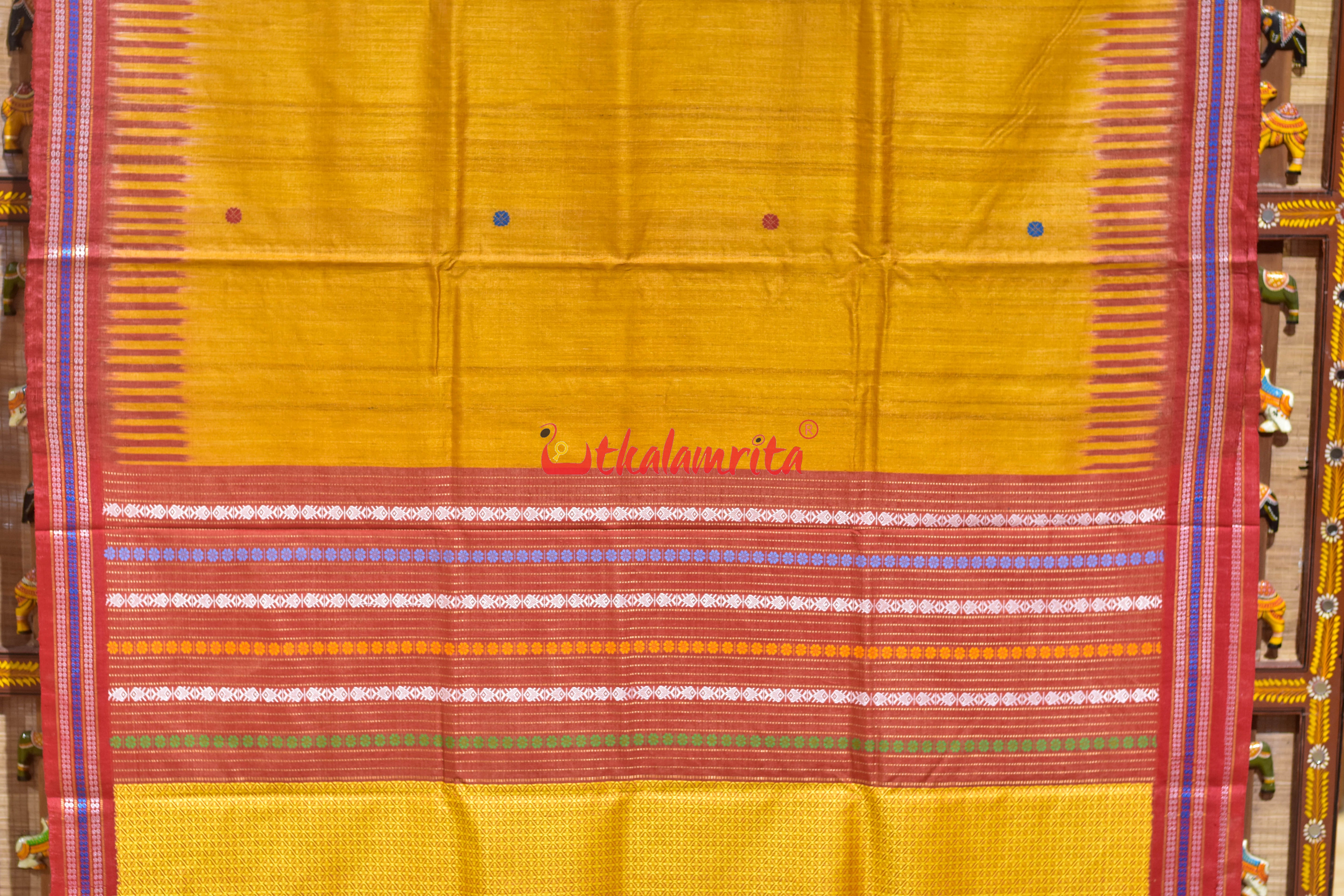 Golden Red Kathifera Gopalpur Tussar Silk Saree