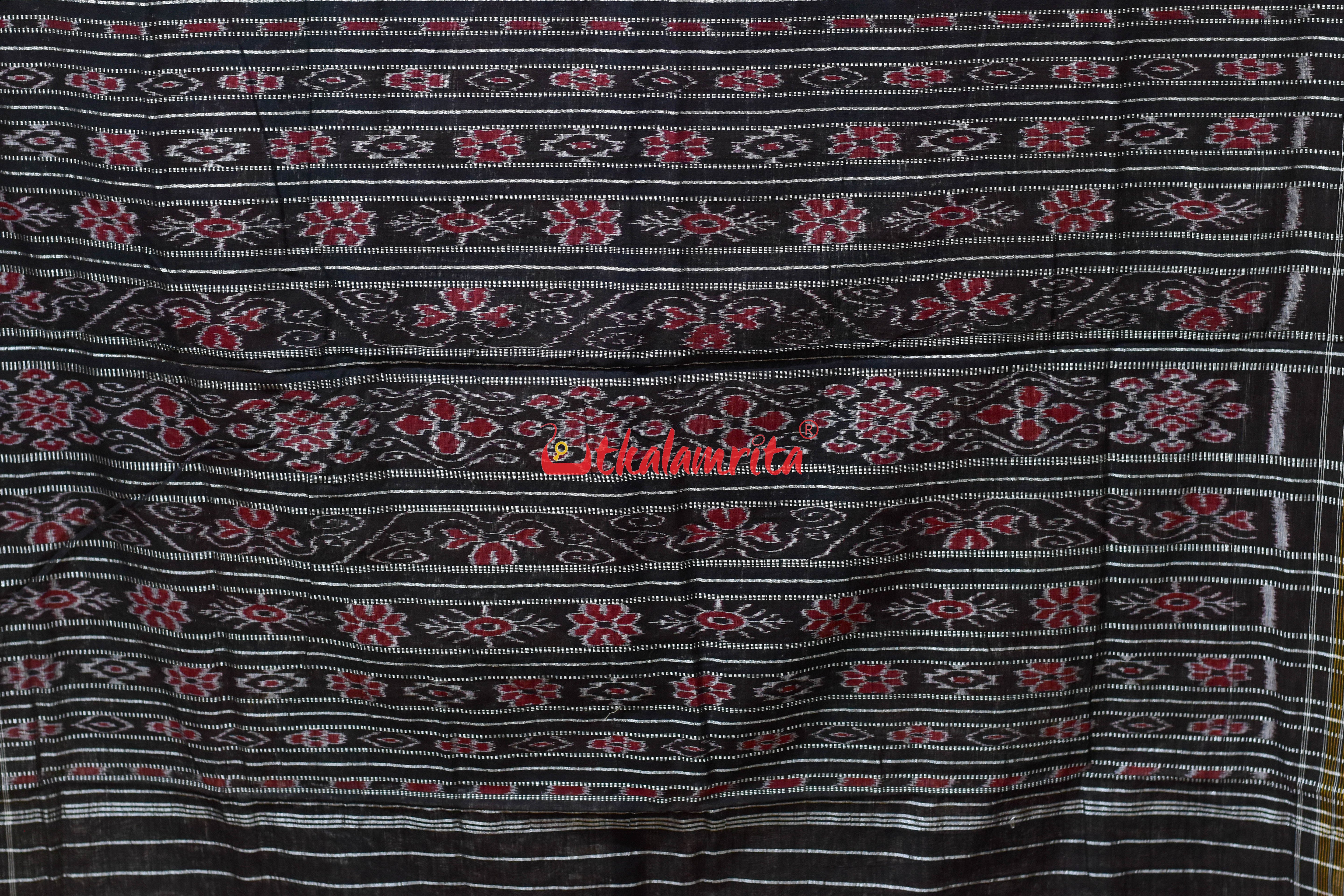 Black Elephant Scenery Khandua Cotton Saree