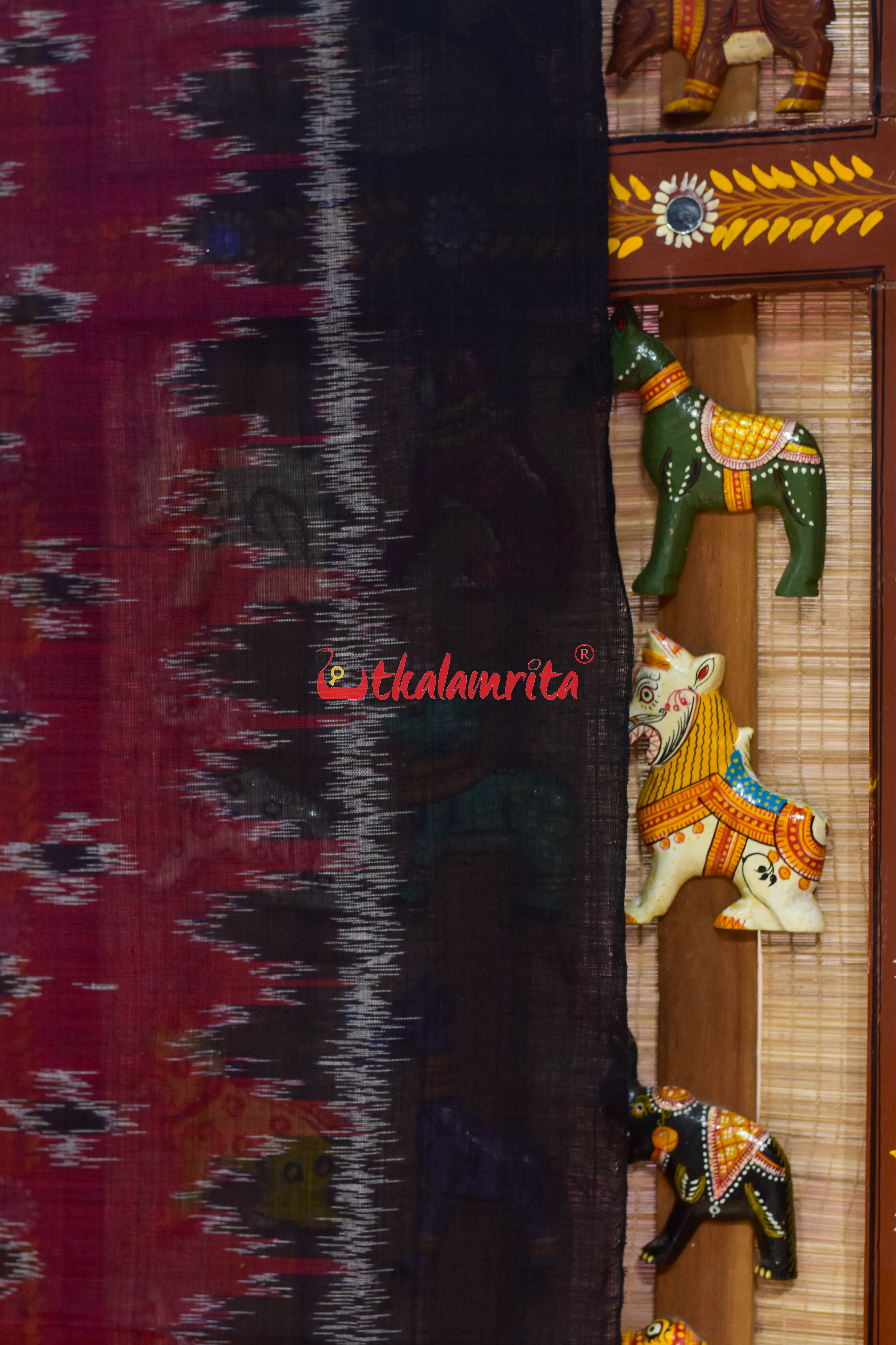 Maroon Black Body Bandha Khandua Cotton (Dupatta)
