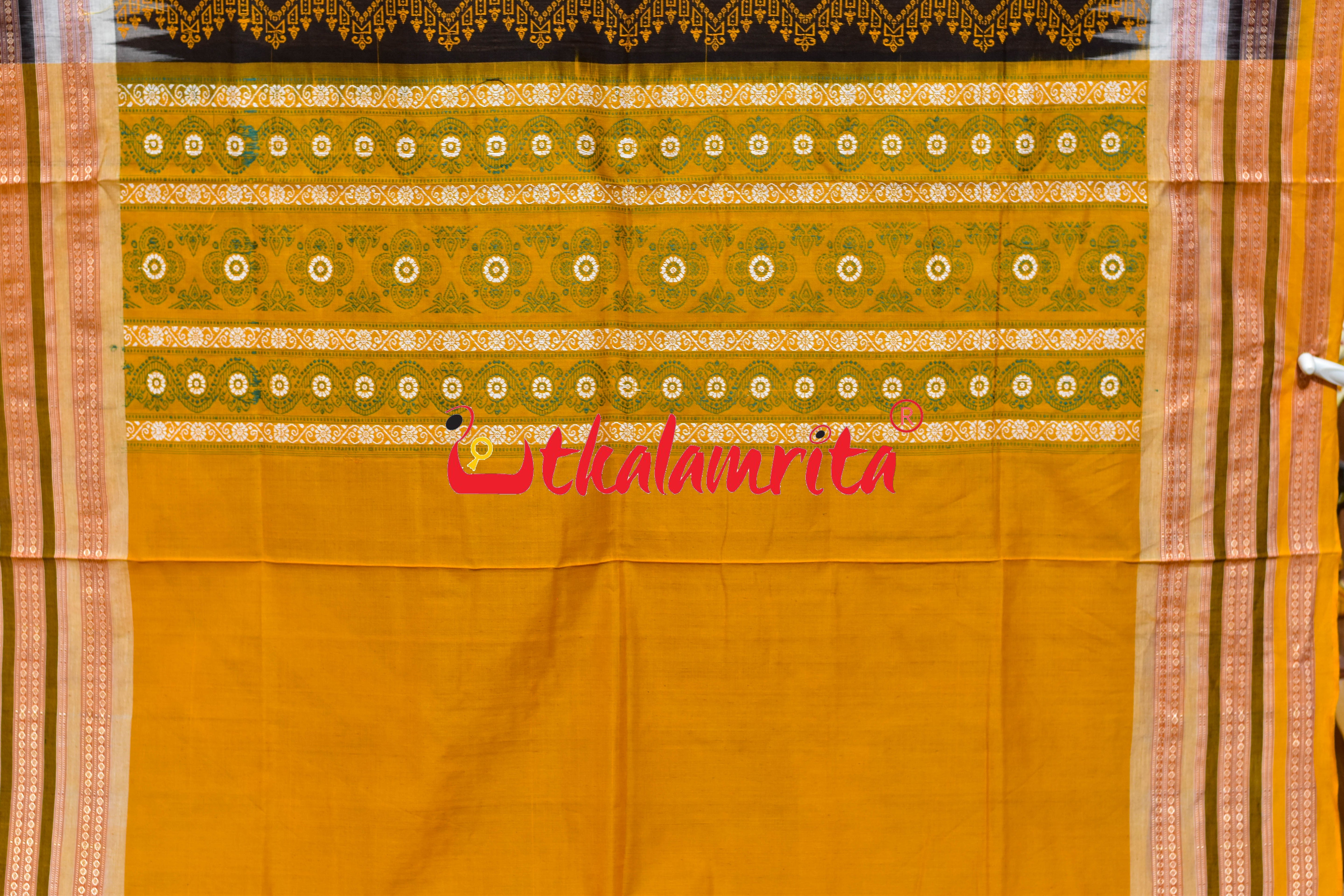 Black Yellow Triple Dhadi Bomkai Cotton Saree