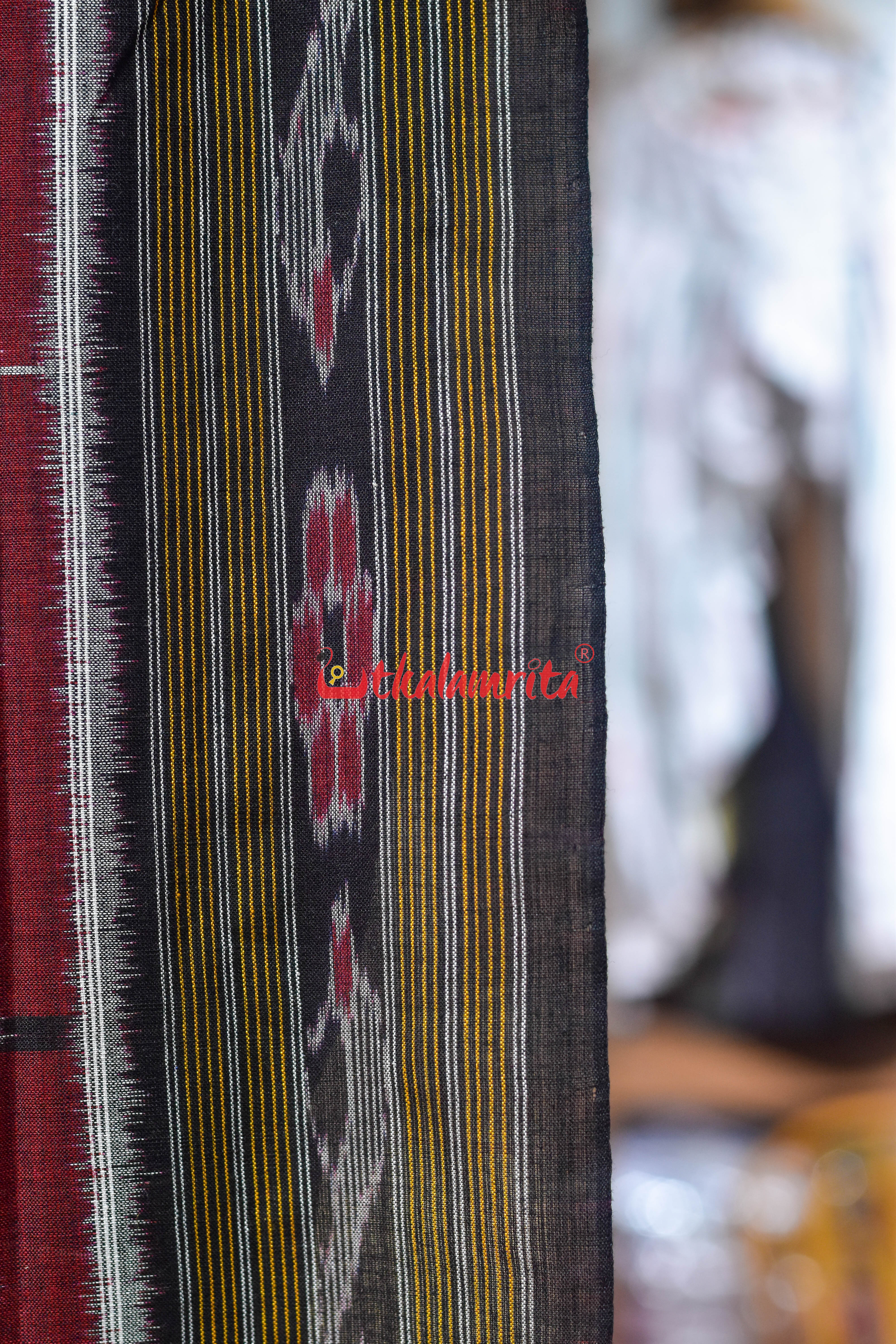 Black Elephant Scenery Khandua Cotton Saree