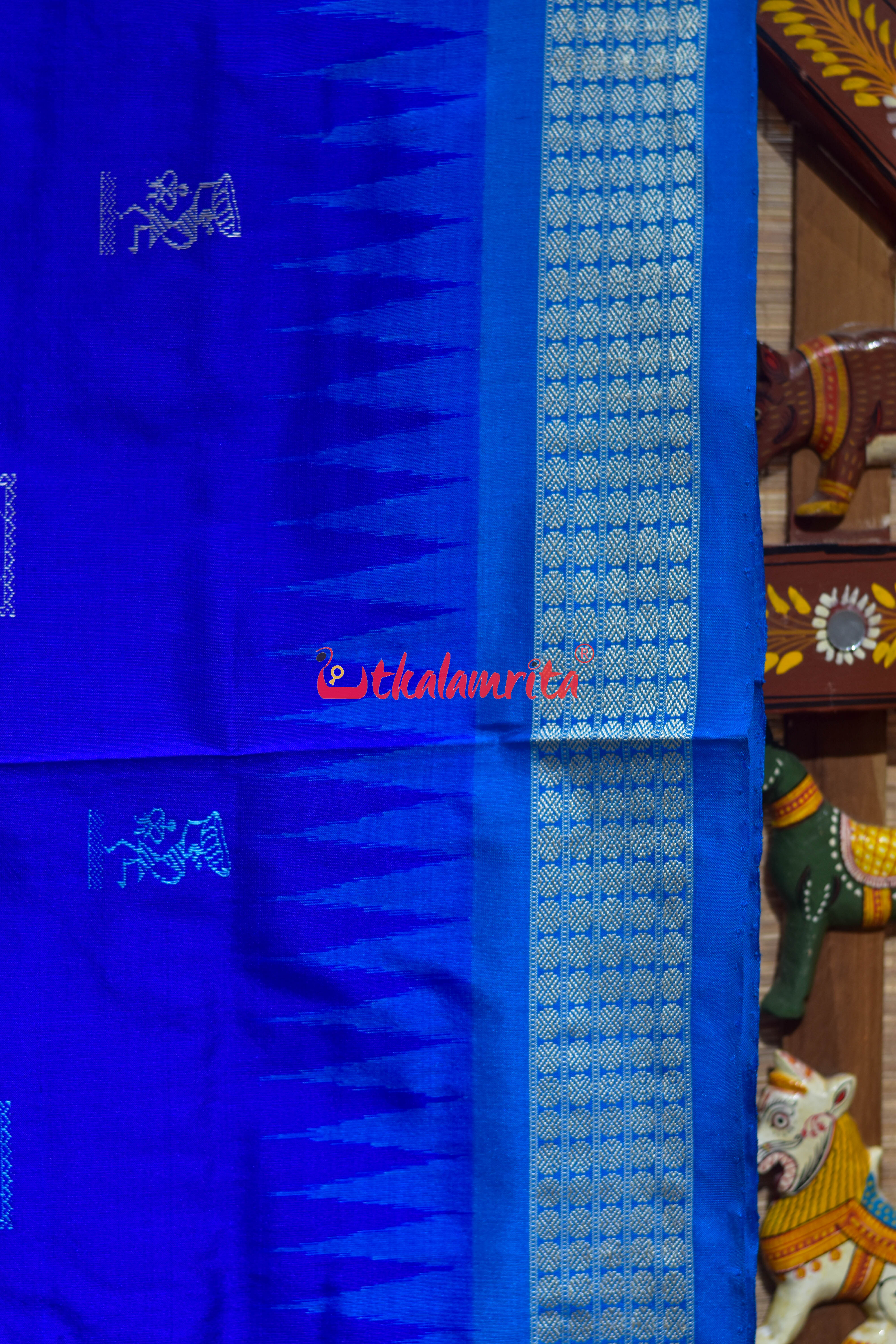 Deep Blue Copper Sulphate Box Tribal Bomkai Silk Saree