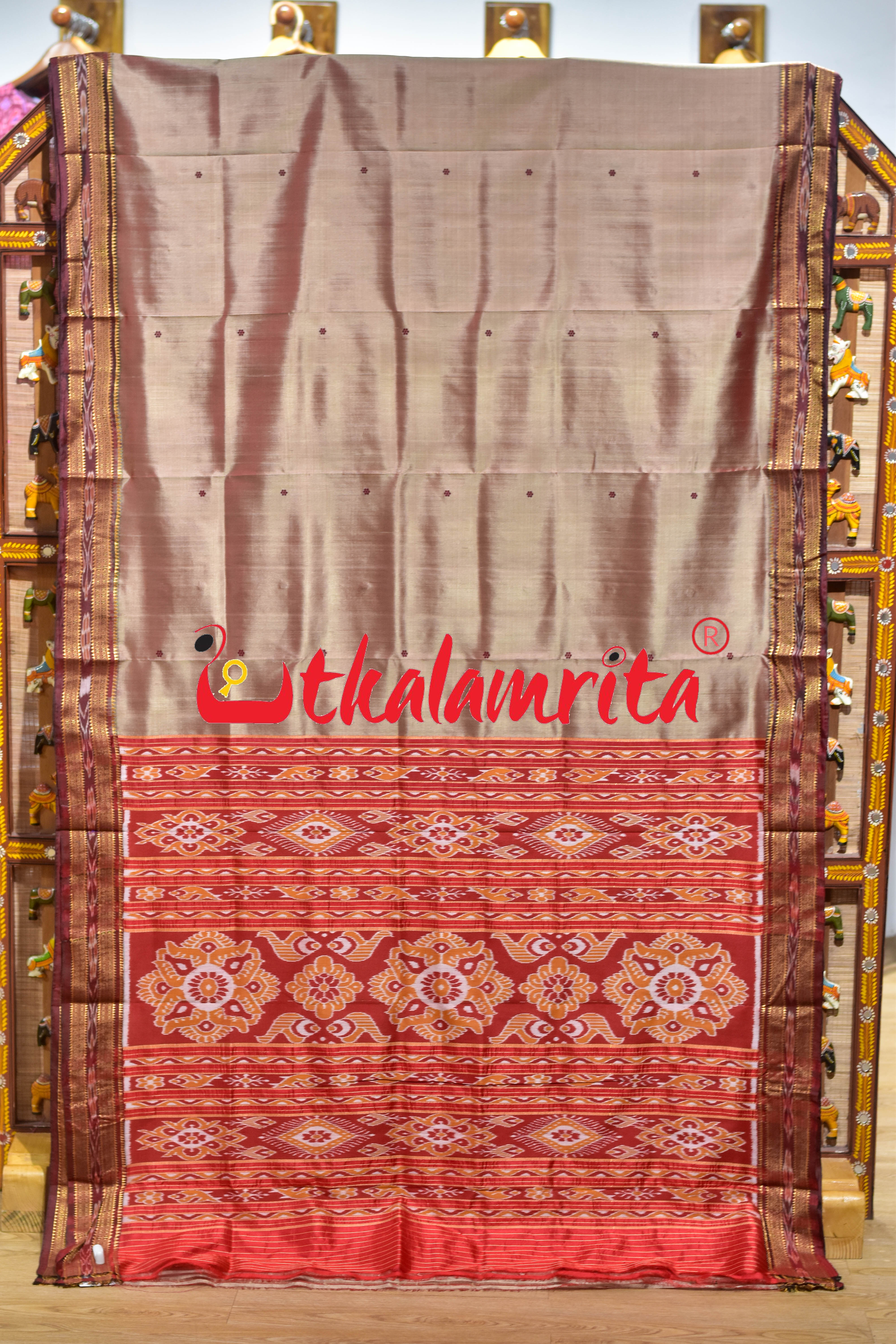 Rose Maroon Buti Khandua Silk Saree