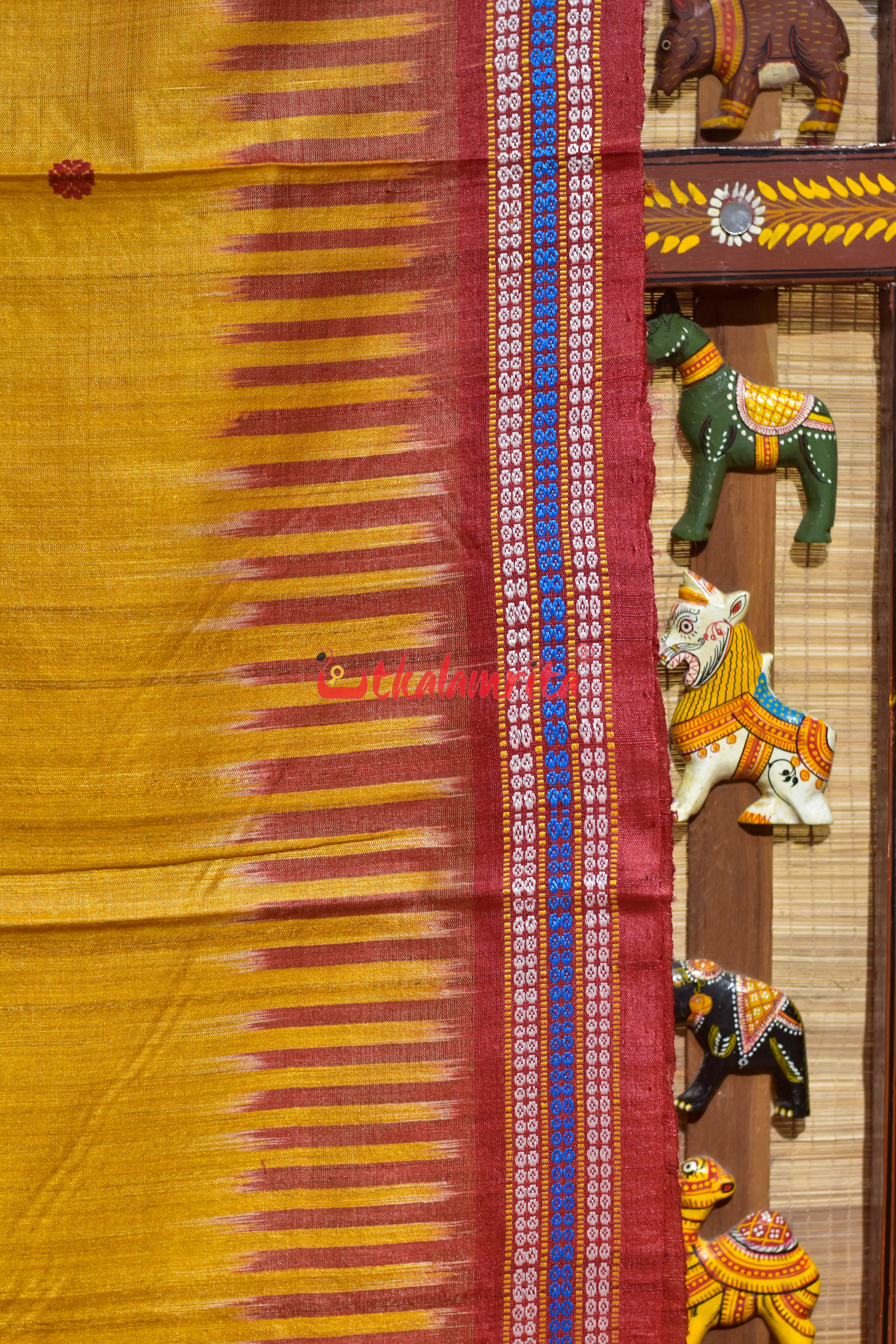 Golden Red Kathifera Gopalpur Tussar Silk Saree