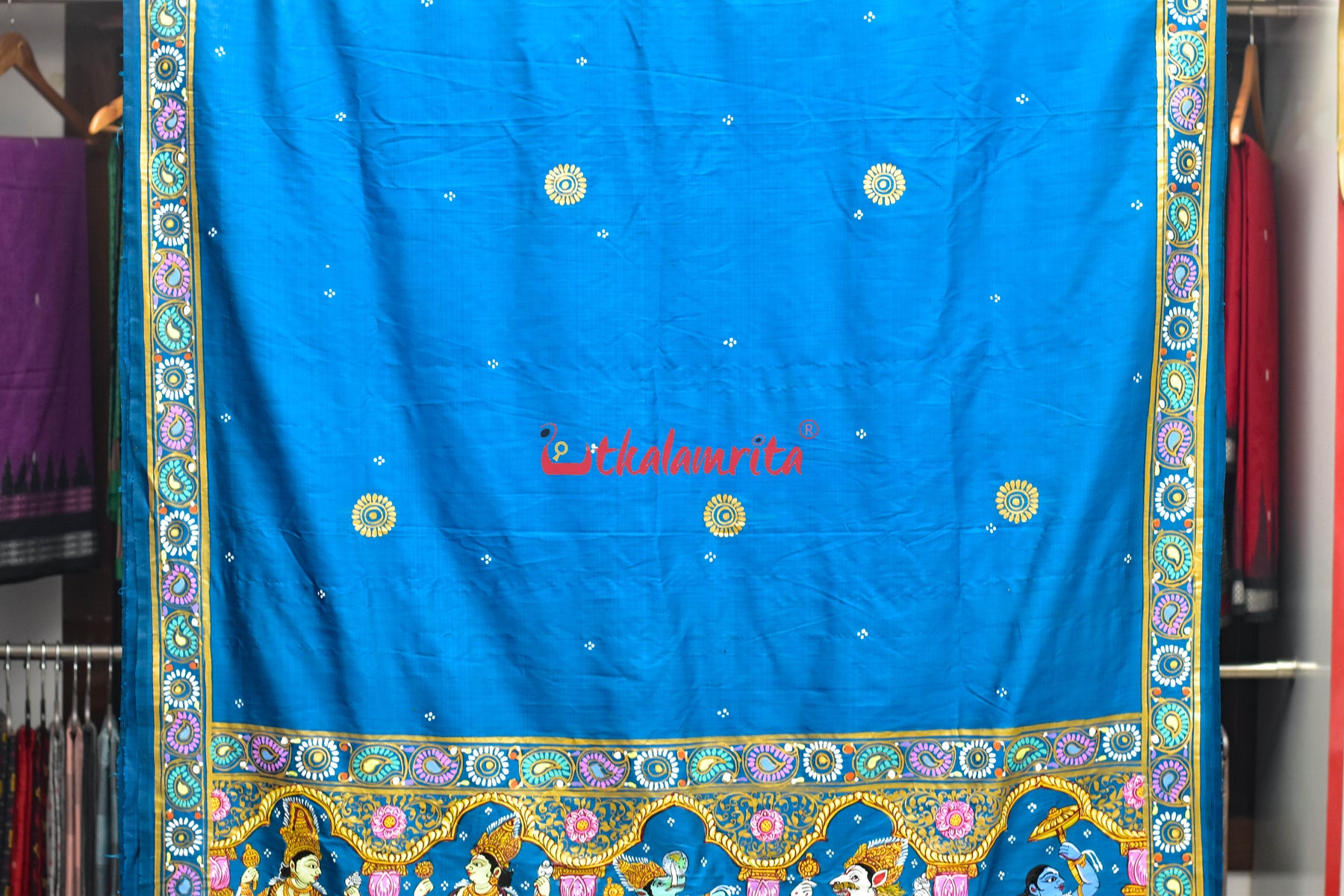 Cobalt Blue Dasabatar Pattachitra Silk Saree