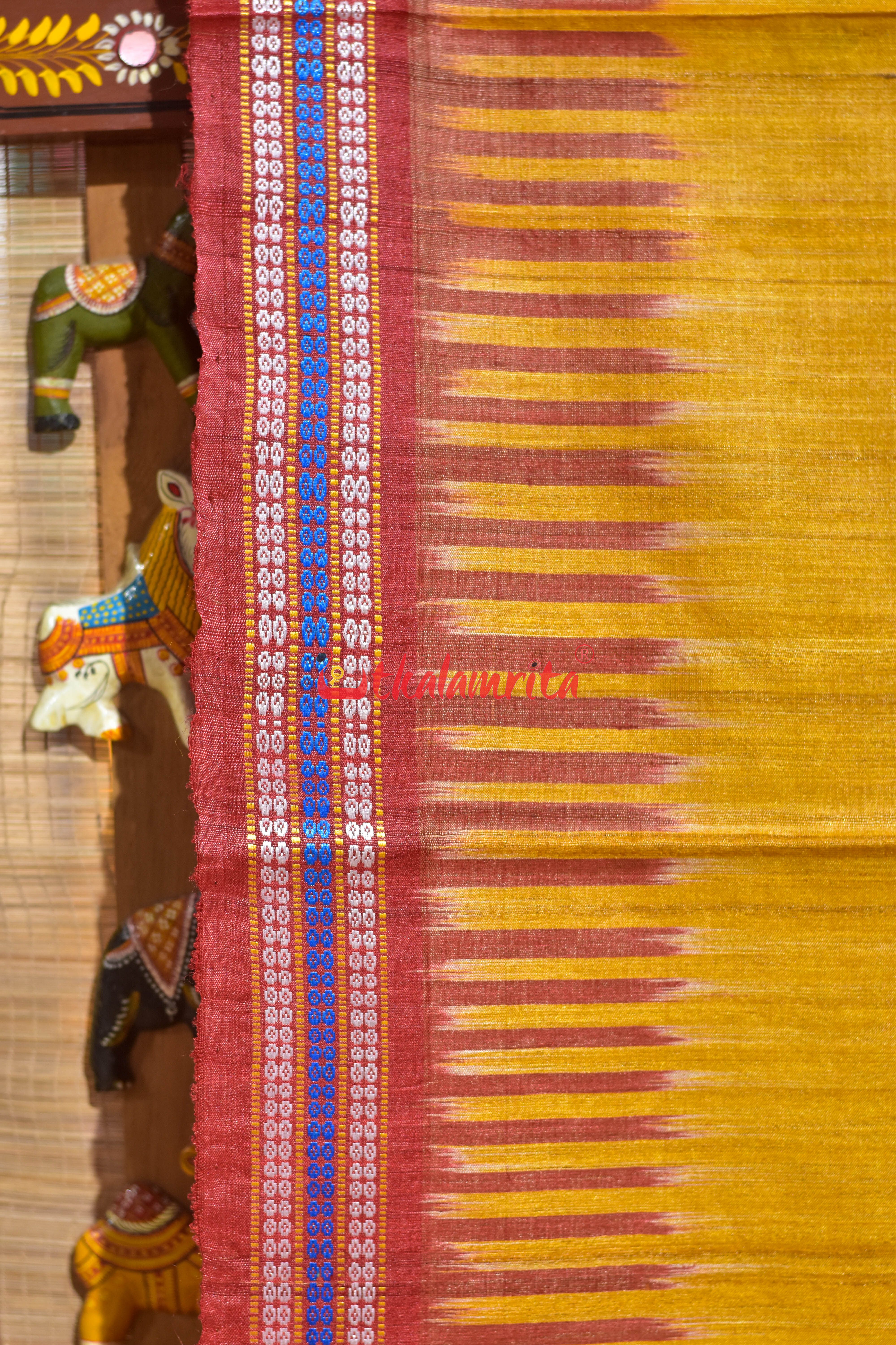 Golden Red Kathifera Gopalpur Tussar Silk Saree