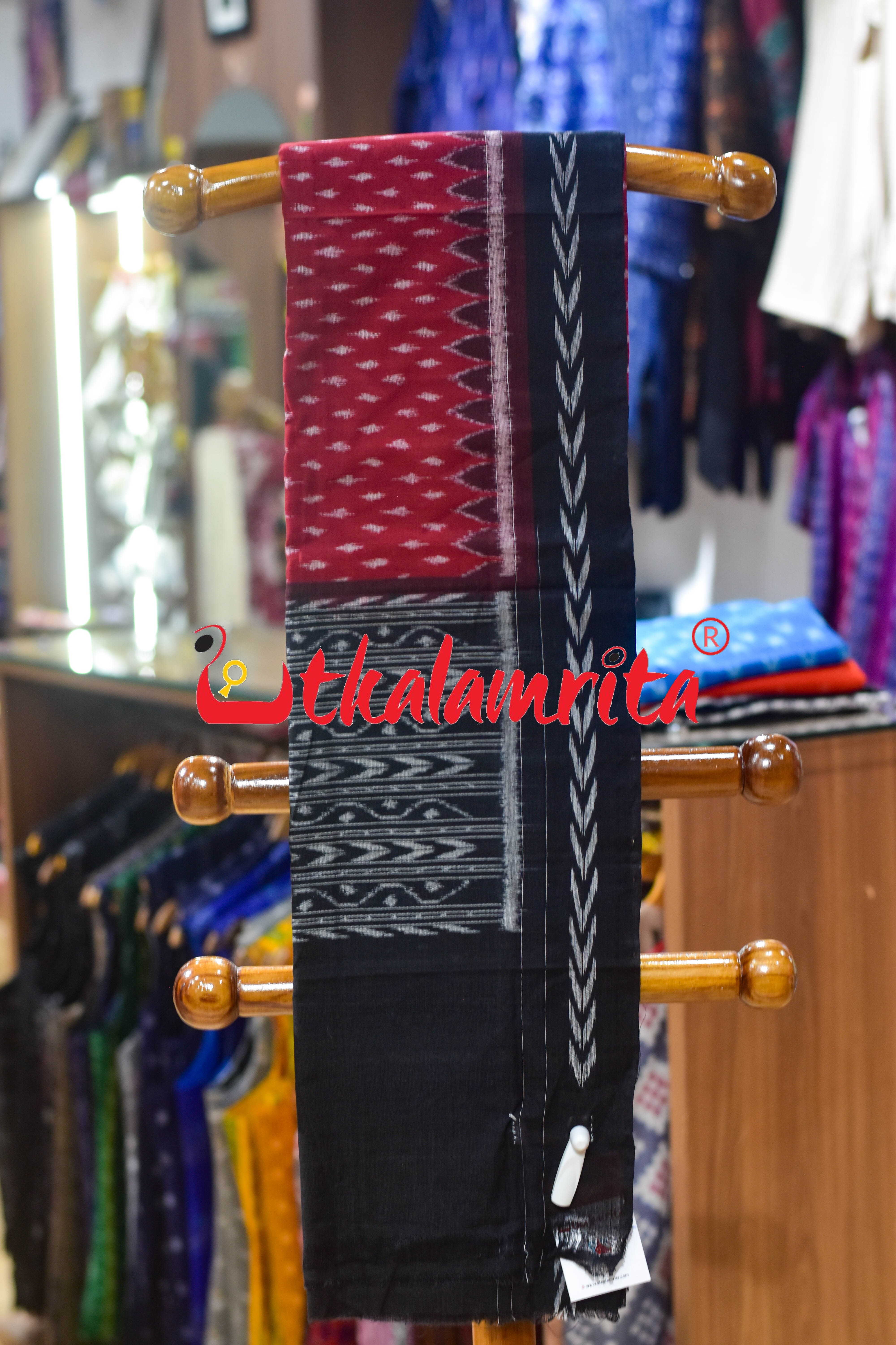Maroon Black Dhanpatri Border Sambalpuri (Dupatta)