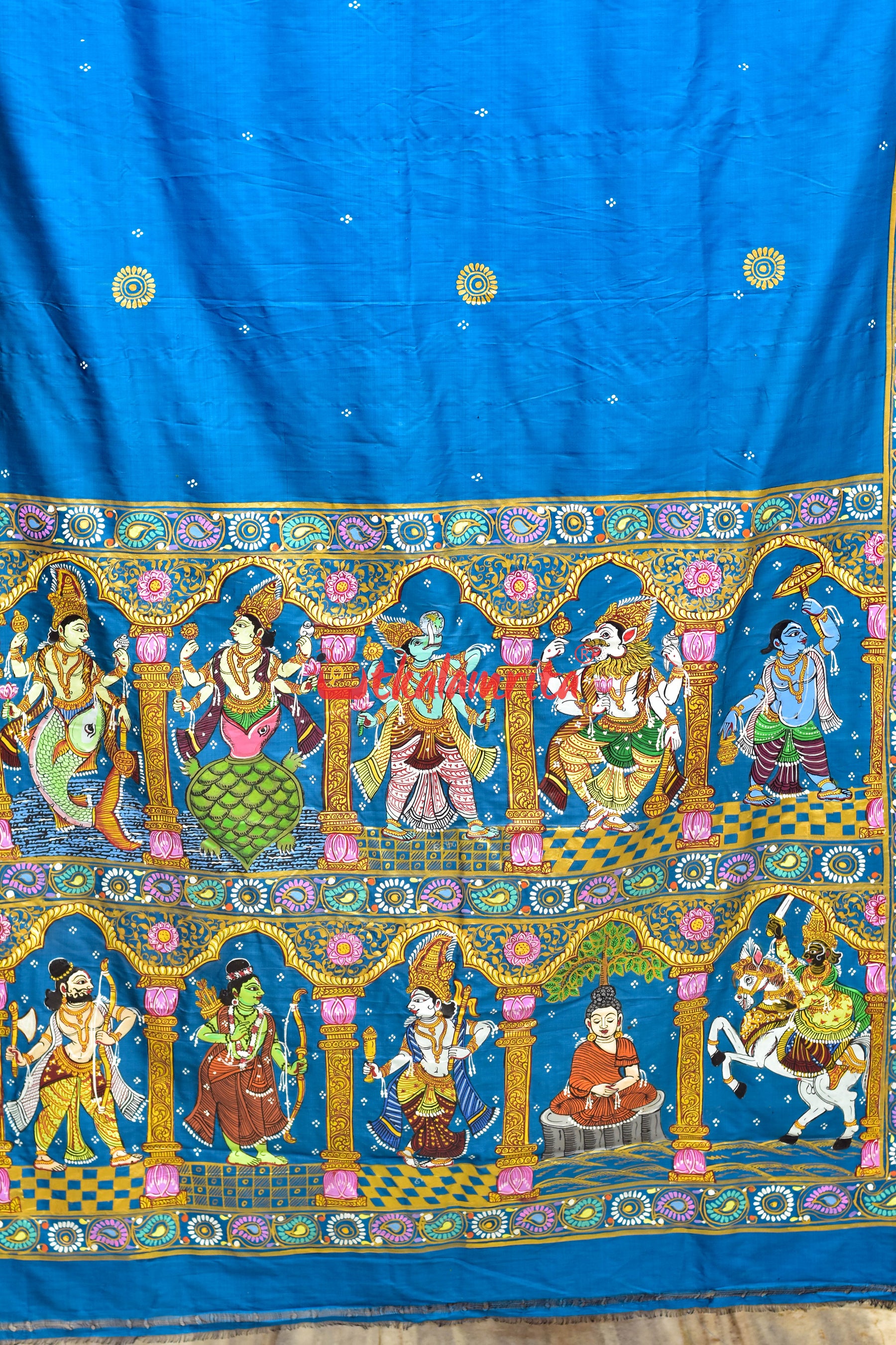 Cobalt Blue Dasabatar Pattachitra Silk Saree