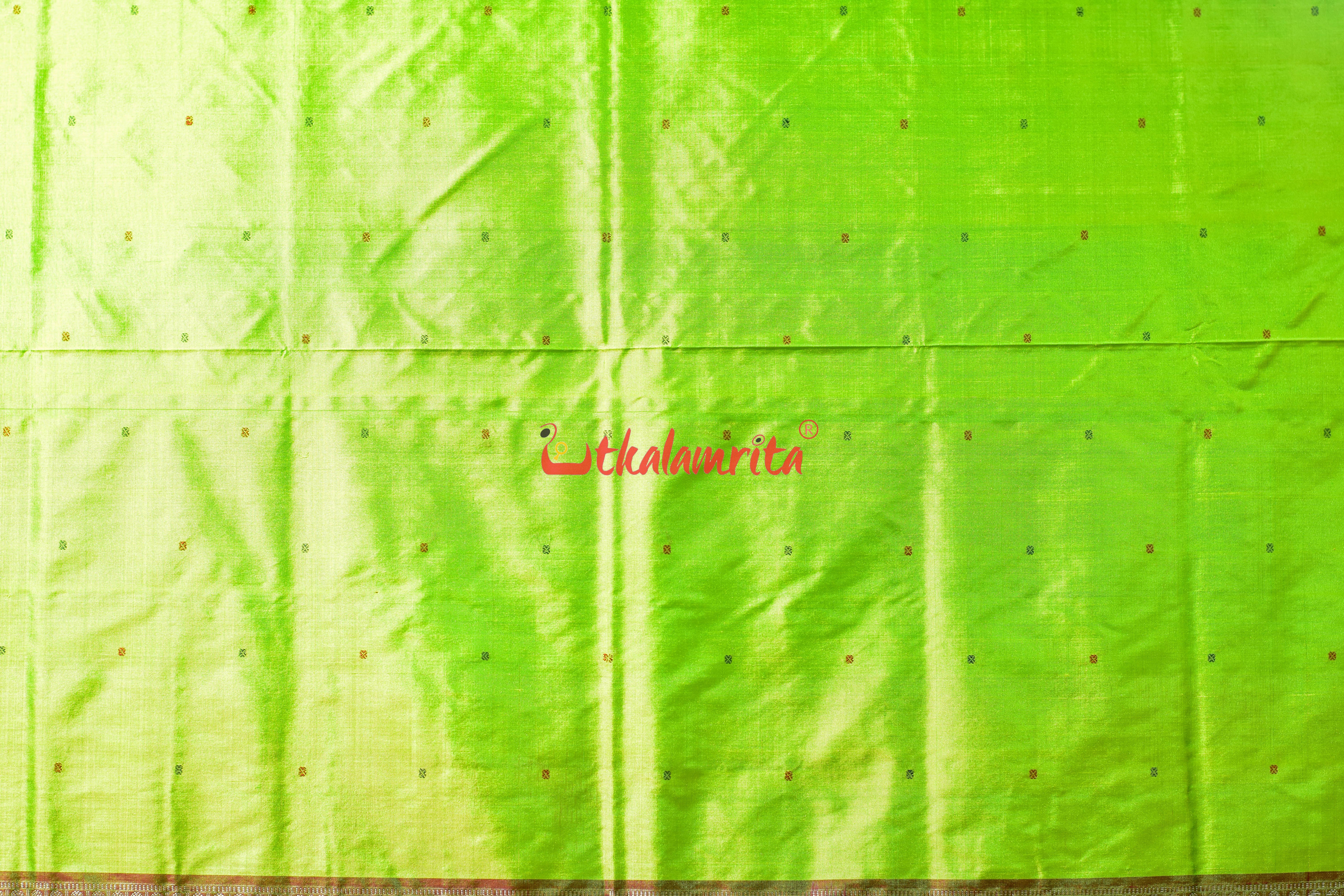 Lime Green Buti Bomkai Silk Saree