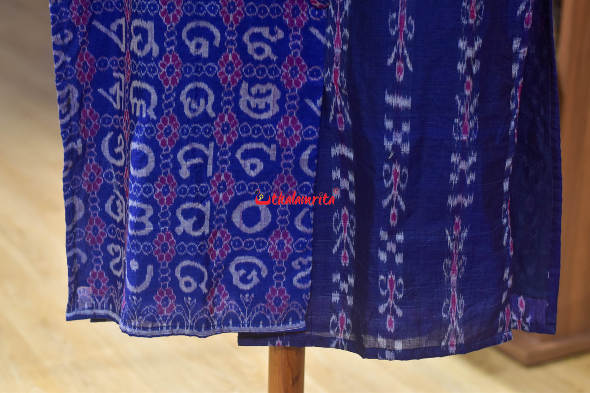 Blue Kadha Pasapali Half Half Blazer Neck Odia Letters (Ladies' Kurti)