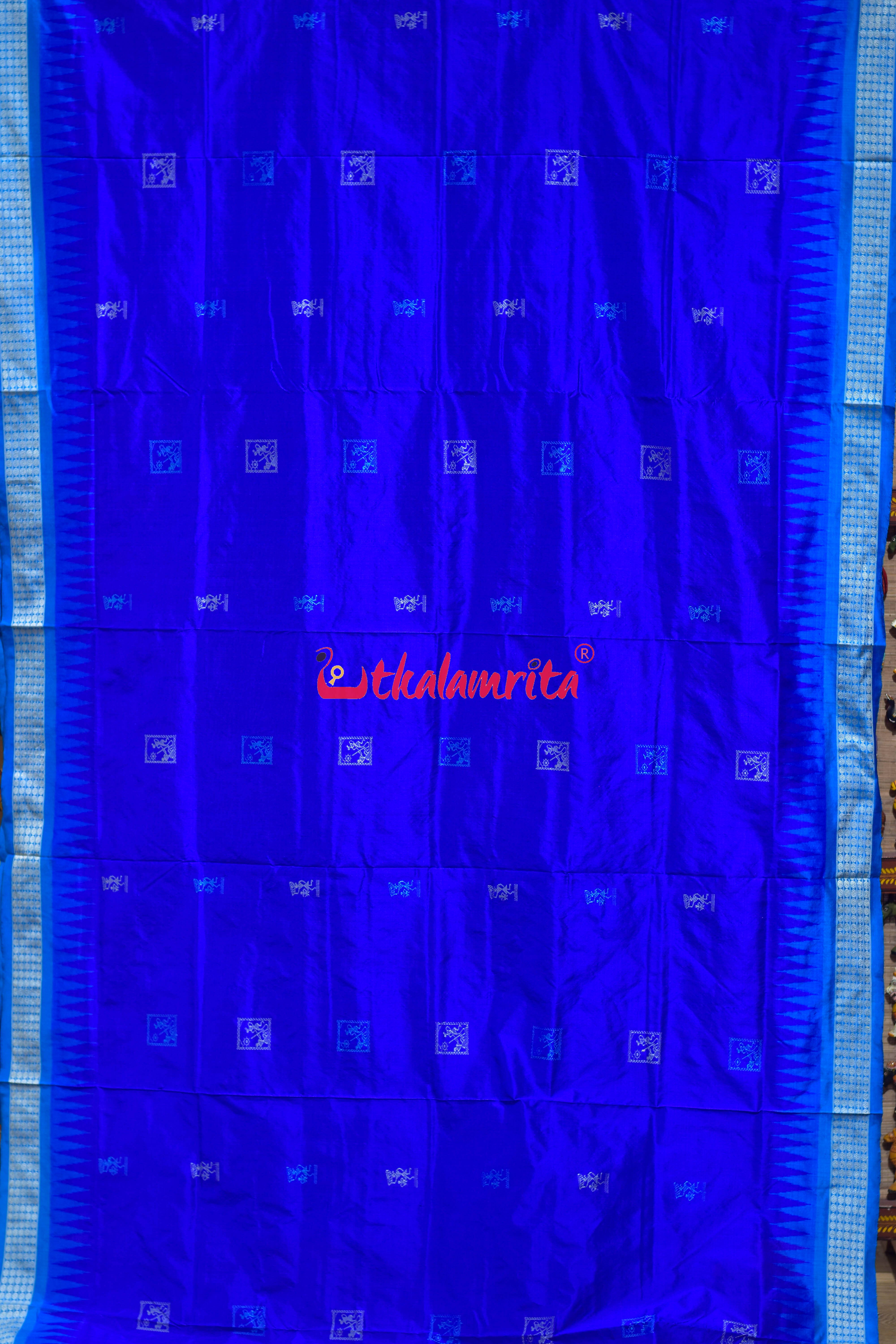 Deep Blue Copper Sulphate Box Tribal Bomkai Silk Saree