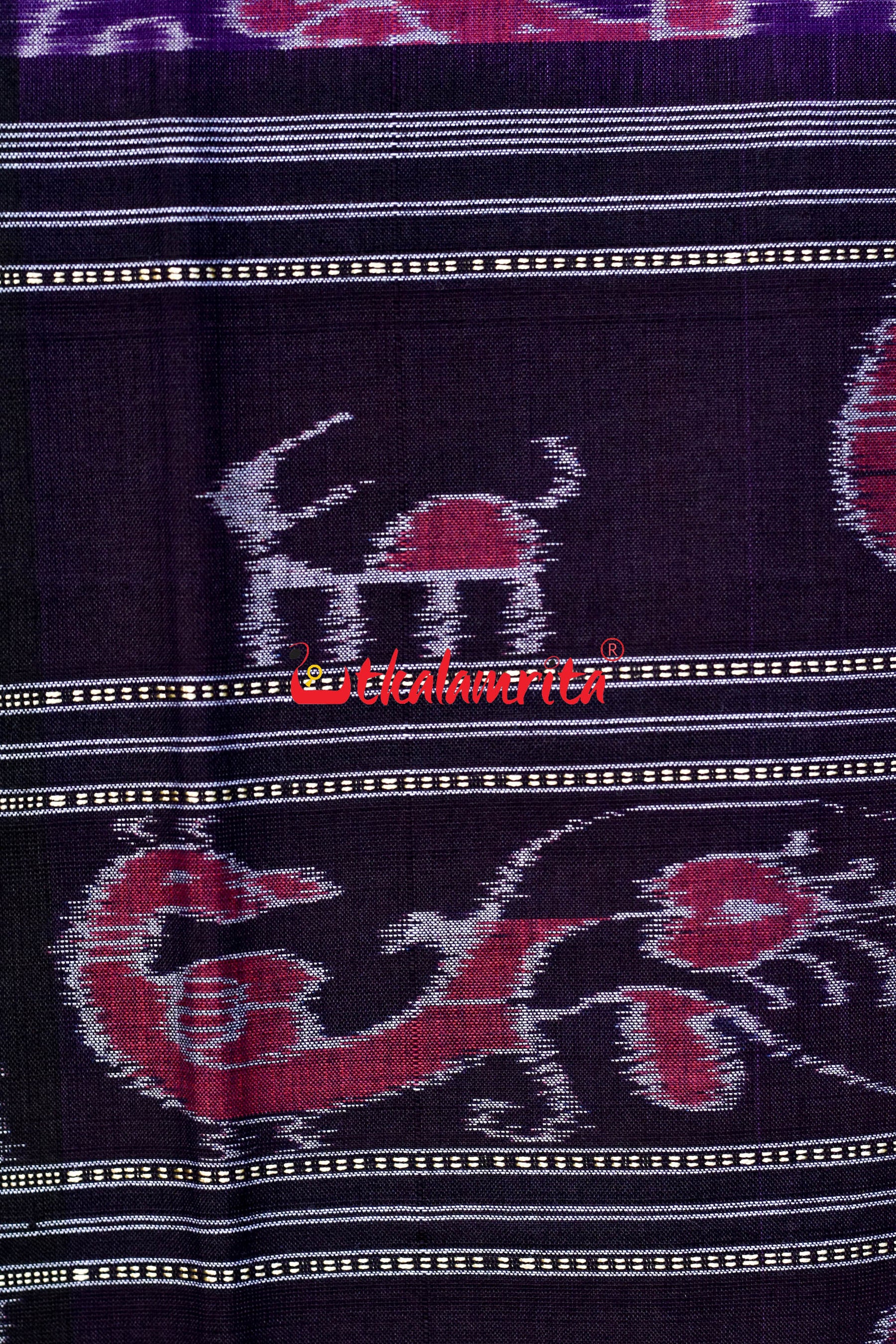 Purple Black Peacocks Khandua Cotton Saree