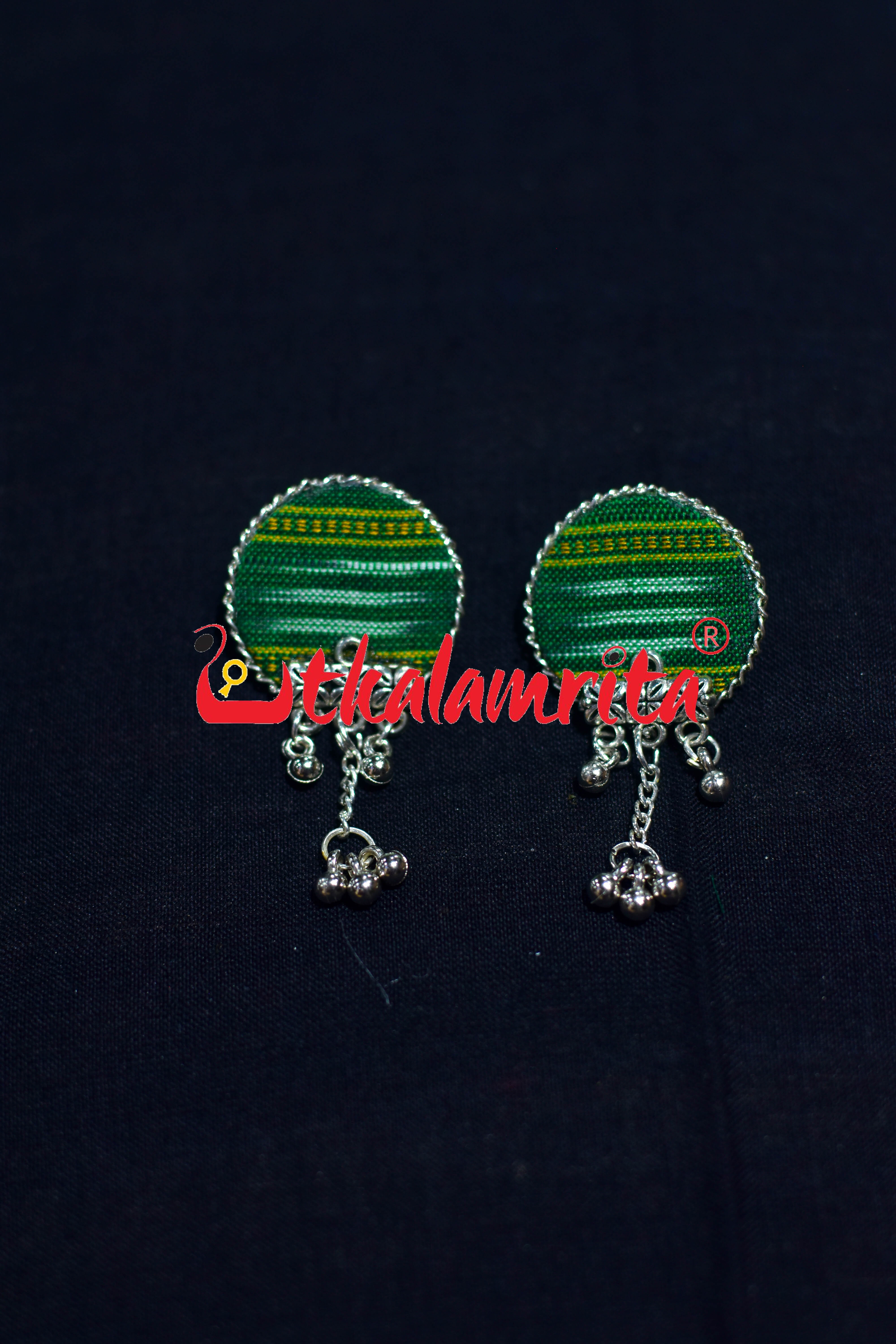 Green Round Ikat Silver Necklace Set