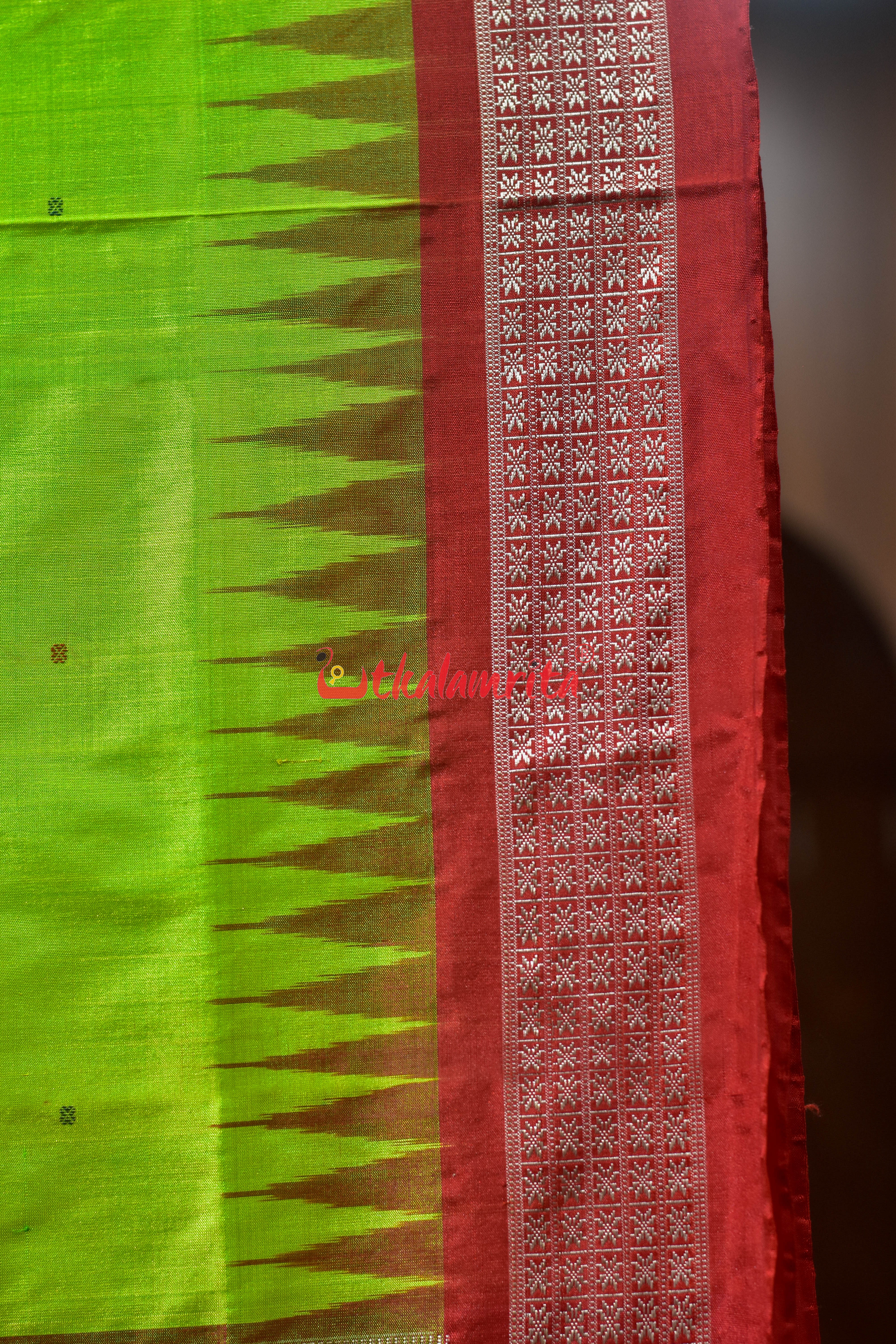 Lime Green Buti Bomkai Silk Saree